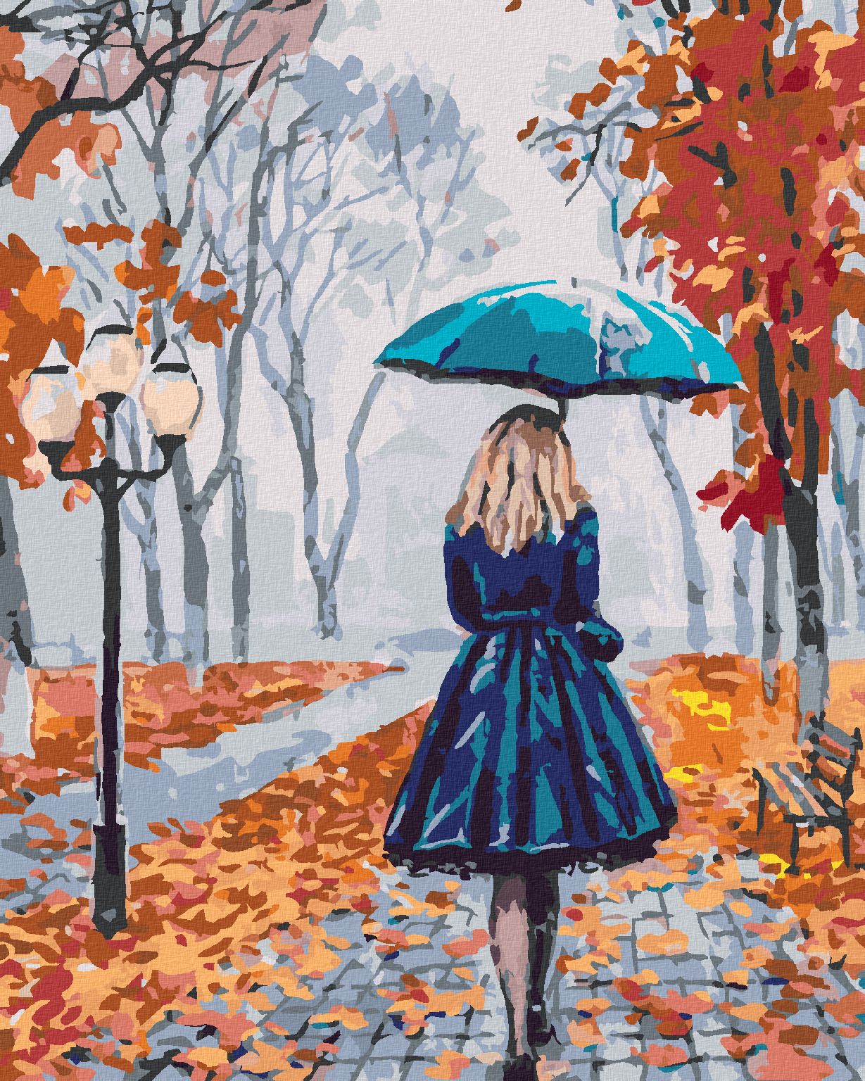 zuty Malování podle čísel - ŽENA S DEŠTNÍKEM V PARKU - Rozměr: 40x50 cm, Rámování: Varianta: vypnuté plátno na rám - obrázek 1