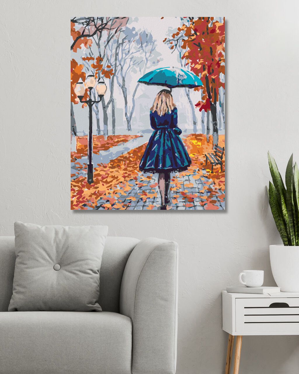 zuty Malování podle čísel - ŽENA S DEŠTNÍKEM V PARKU - Rozměr: 40x50 cm, Rámování: Varianta: vypnuté plátno na rám - obrázek 3