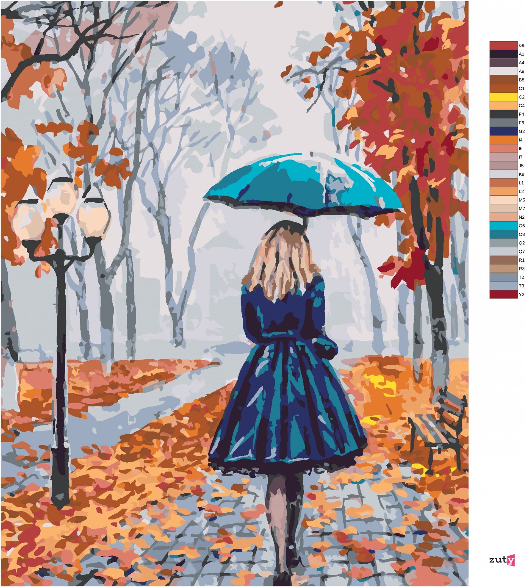 zuty Malování podle čísel - ŽENA S DEŠTNÍKEM V PARKU - Rozměr: 40x50 cm, Rámování: Varianta: vypnuté plátno na rám - obrázek 9