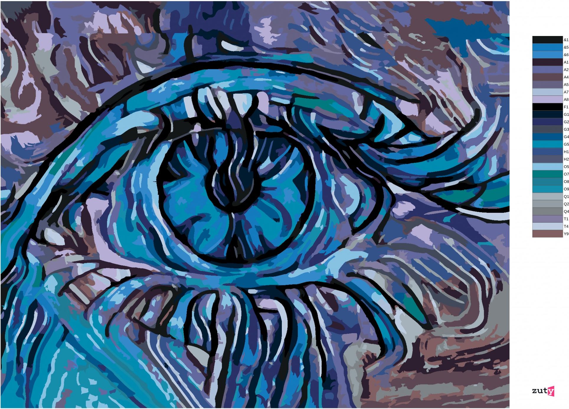 zuty Malování podle čísel - ABSTRAKTNÍ MODRÉ OKO - Rozměr: 40x50 cm, Rámování: Varianta: vypnuté plátno na rám - obrázek 6