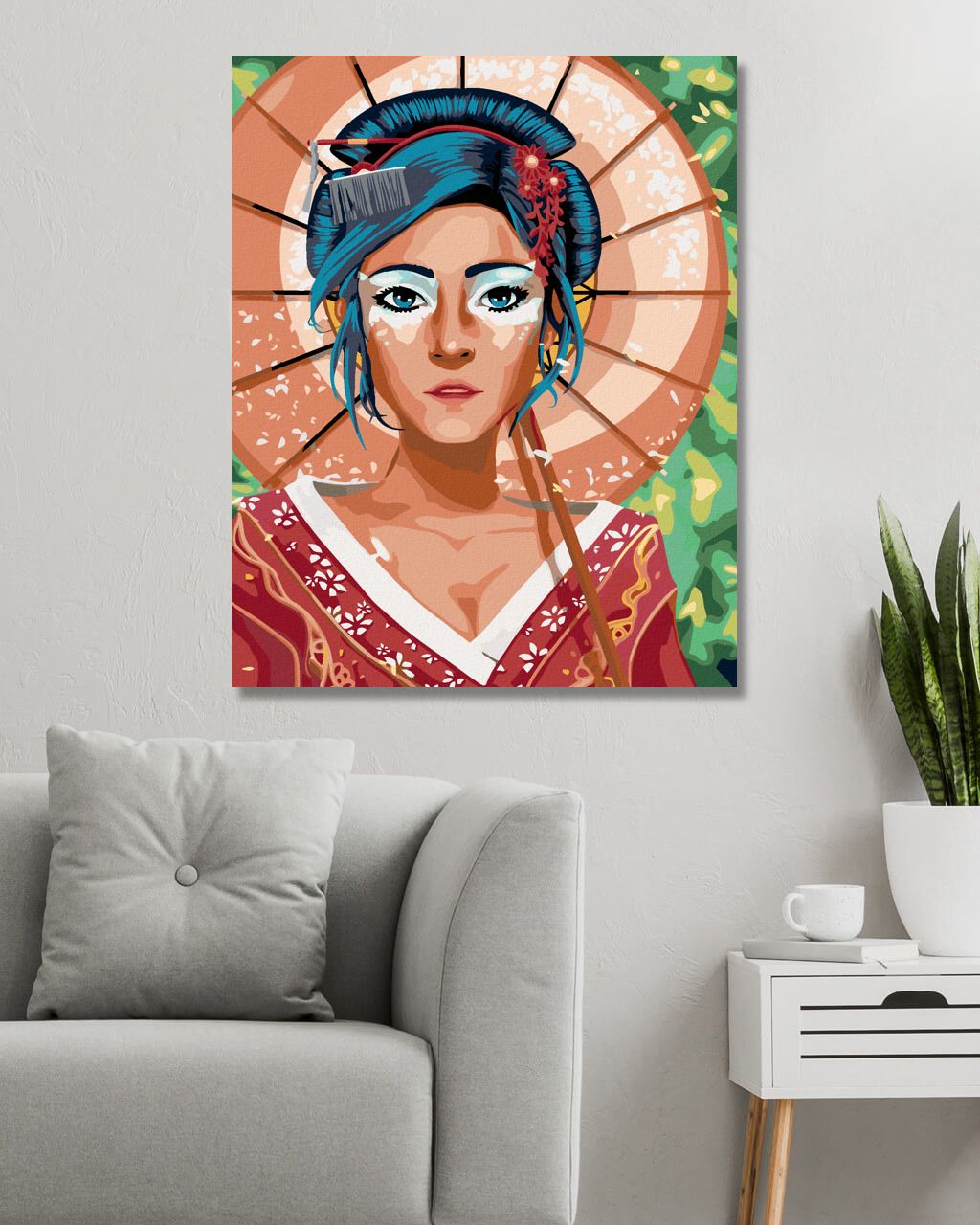 zuty Malování podle čísel - GEJŠA V KIMONU S DEŠTNÍKEM - Rozměr: 40x50 cm, Rámování: Varianta: vypnuté plátno na rám - obrázek 6