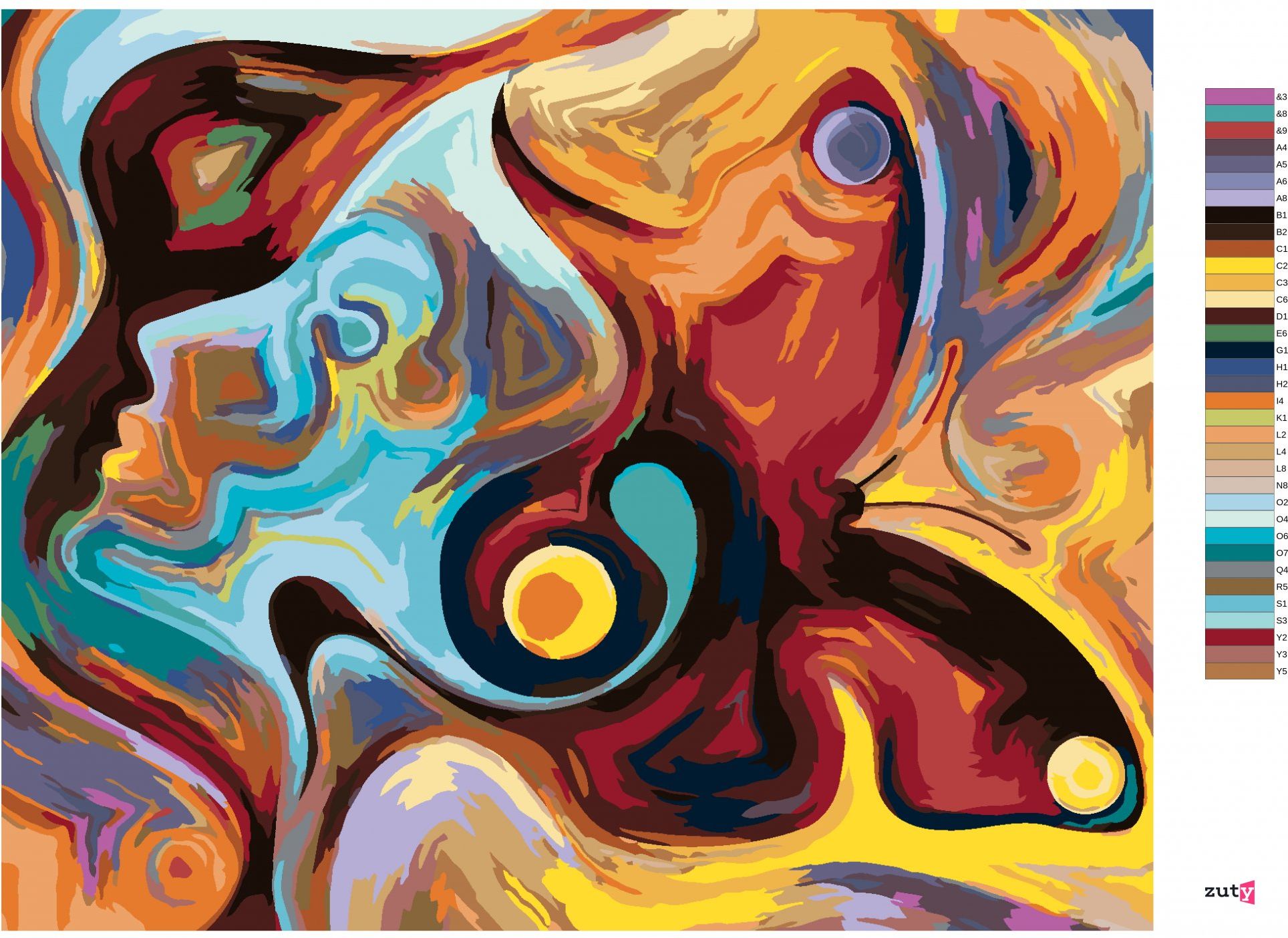 zuty Malování podle čísel - ABSTRAKTNÍ ŽENA SYMBOLUJÍCÍ EMOCE A ŽIVOT - Rozměr: 40x50 cm, Rámování: Varianta: bez rámu a bez vypnutí plátna - obrázek 9