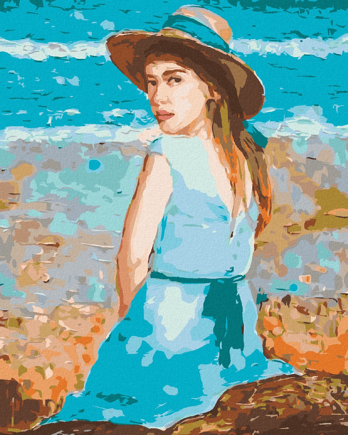 zuty Malování podle čísel - DÍVKA V MODRÝCH ŠATECH S KLOBOUKEM - Rozměr: 40x50 cm, Rámování: Varianta: bez rámu a bez vypnutí plátna - obrázek 1