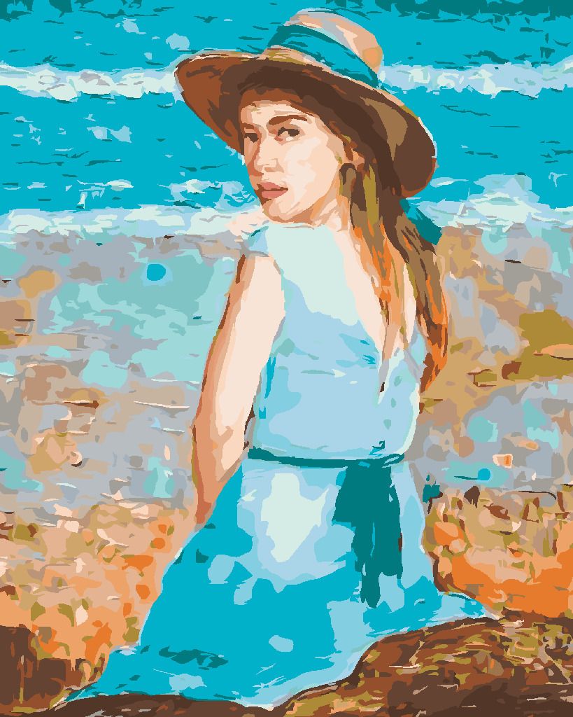 zuty Malování podle čísel - DÍVKA V MODRÝCH ŠATECH S KLOBOUKEM - Rozměr: 40x50 cm, Rámování: Varianta: bez rámu a bez vypnutí plátna - obrázek 4