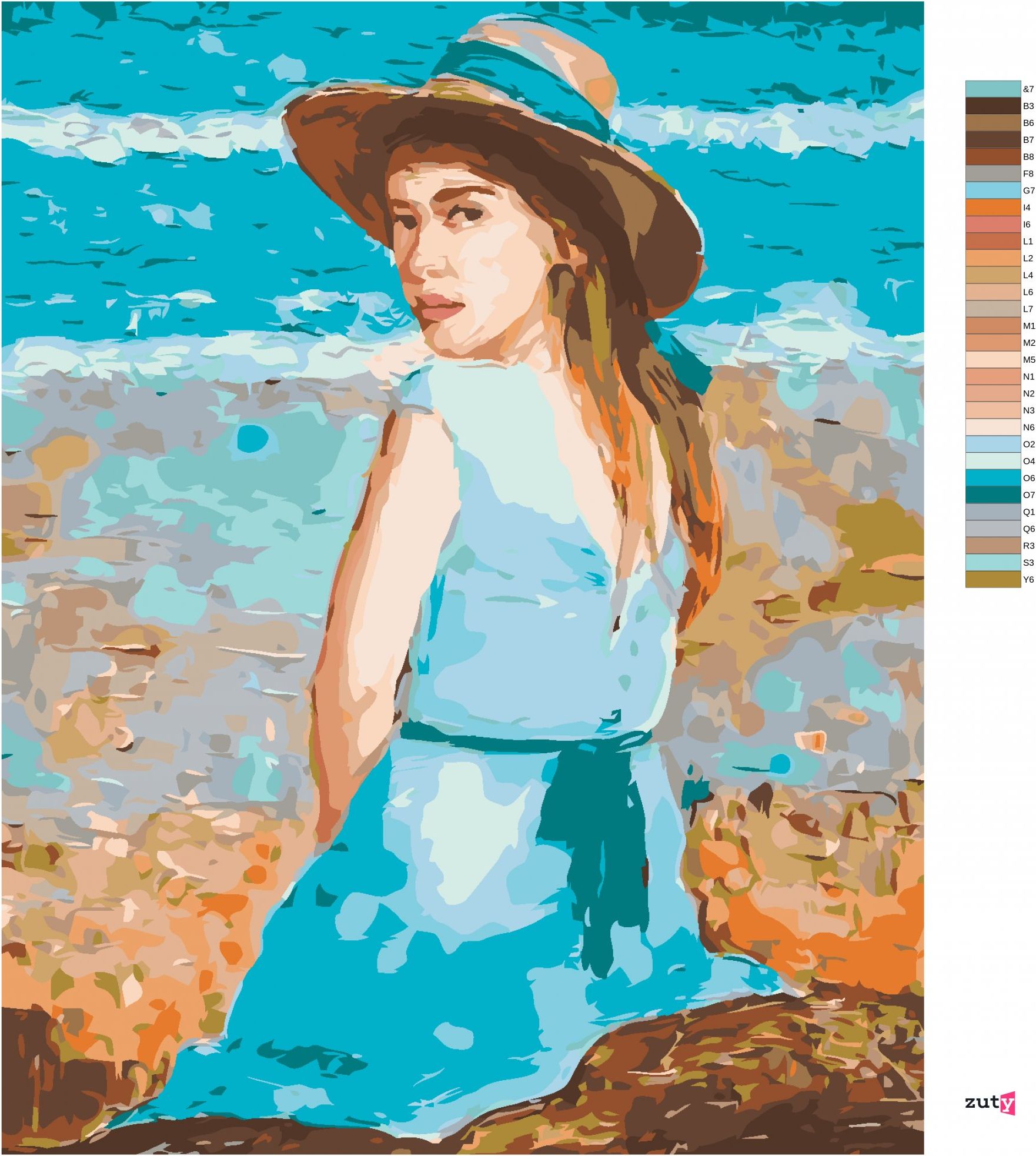 zuty Malování podle čísel - DÍVKA V MODRÝCH ŠATECH S KLOBOUKEM - Rozměr: 40x50 cm, Rámování: Varianta: bez rámu a bez vypnutí plátna - obrázek 7