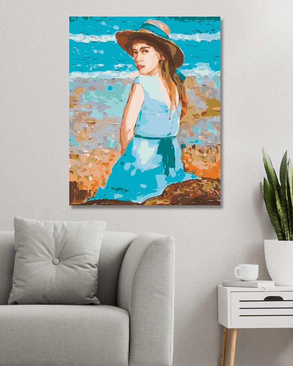 zuty Malování podle čísel - DÍVKA V MODRÝCH ŠATECH S KLOBOUKEM - Rozměr: 40x50 cm, Rámování: Varianta: bez rámu a bez vypnutí plátna - obrázek 8