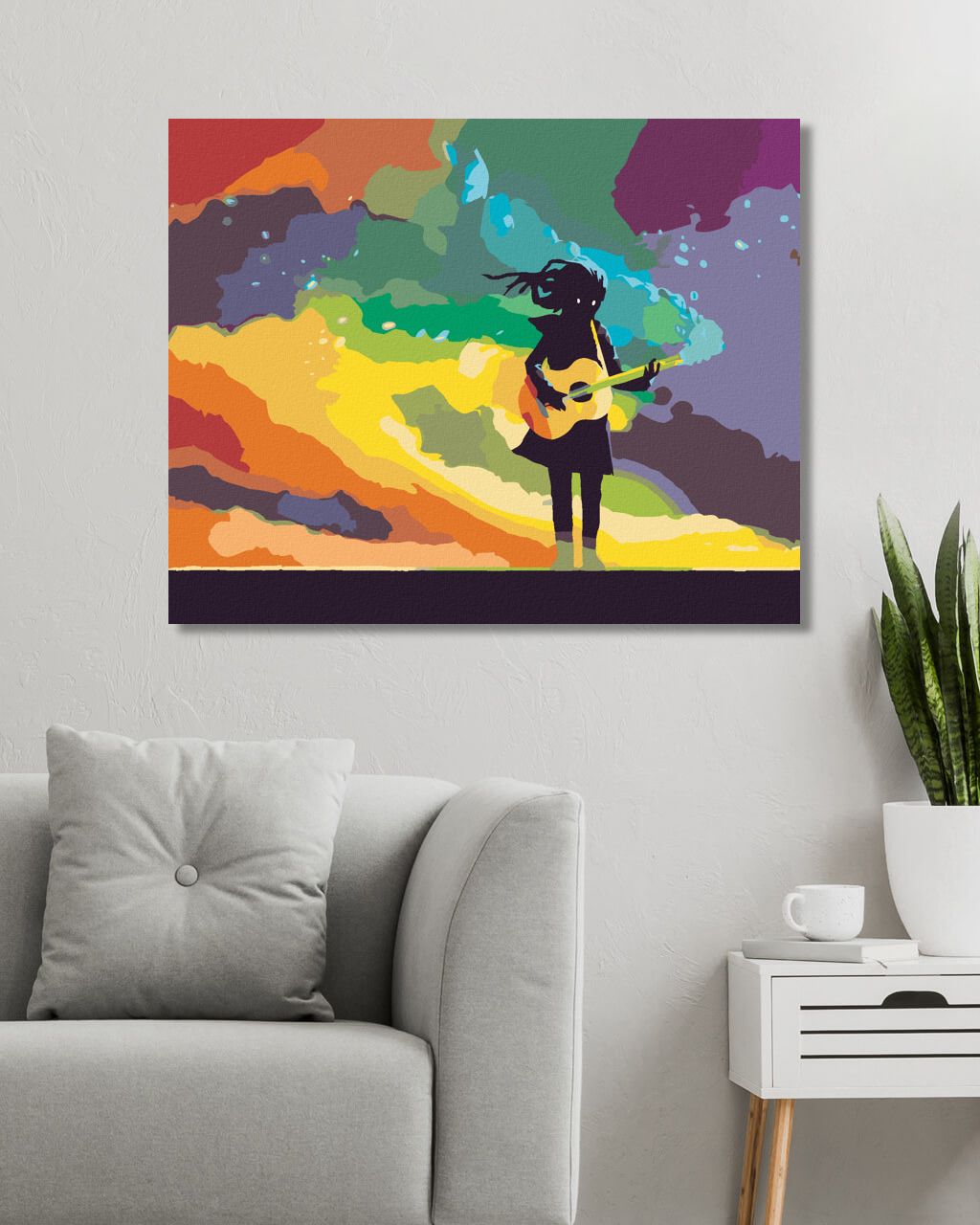 zuty Malování podle čísel - DÍVKA HRAJÍCÍ NA KYTARU S BAREVNÝM KOUŘEM - Rozměr: 40x50 cm, Rámování: Varianta: bez rámu a bez vypnutí plátna - obrázek 9