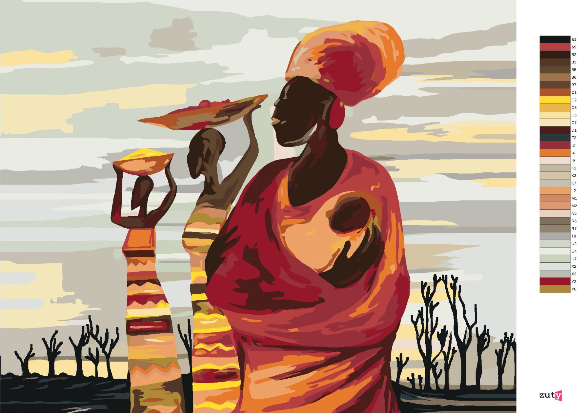 zuty Malování podle čísel - AFRICKÉ ŽENY S DÍTĚTEM - Rozměr: 40x50 cm, Rámování: Varianta: bez rámu a bez vypnutí plátna - obrázek 6