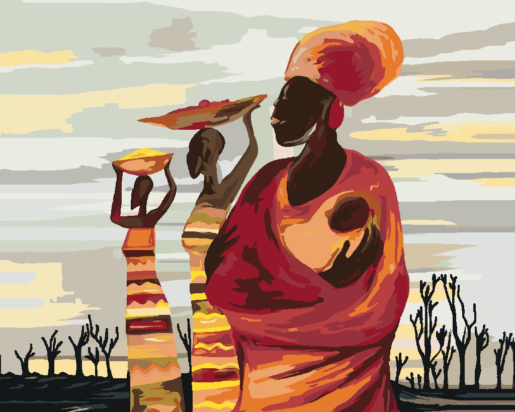 zuty Malování podle čísel - AFRICKÉ ŽENY S DÍTĚTEM - Rozměr: 40x50 cm, Rámování: Varianta: vypnuté plátno na rám - obrázek 2
