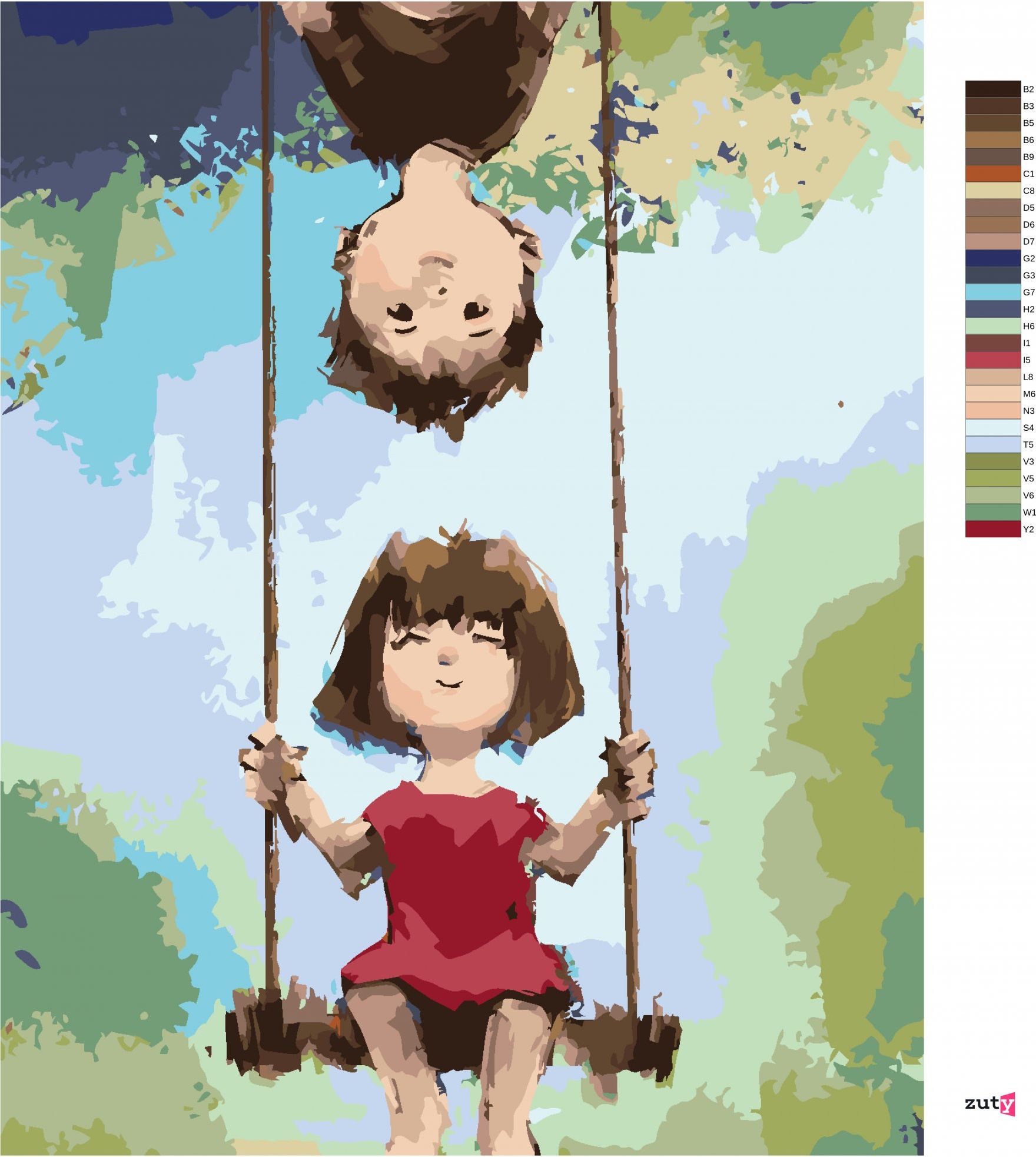zuty Malování podle čísel - HOLKA S CHLAPCEM NA HOUPAČCE - Rozměr: 40x50 cm, Rámování: Varianta: bez rámu a bez vypnutí plátna - obrázek 6