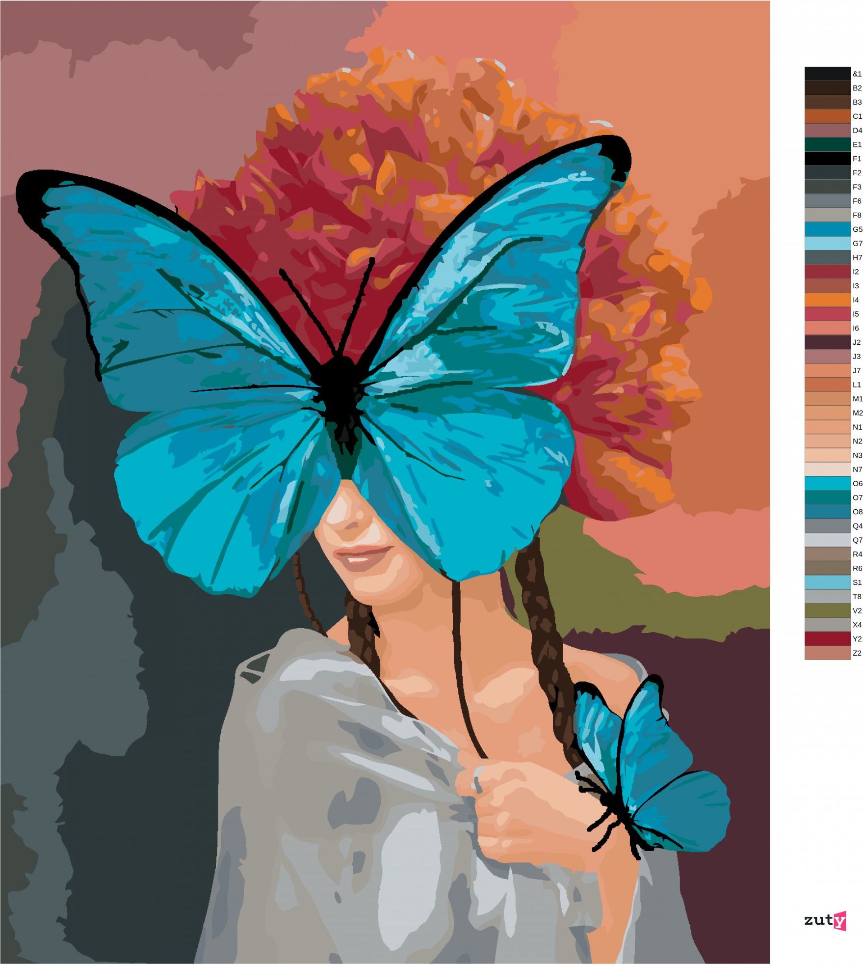 zuty Malování podle čísel - ŽENA S MOTÝLY A PIVOŇKY - Rozměr: 40x50 cm, Rámování: Varianta: bez rámu a bez vypnutí plátna - obrázek 4