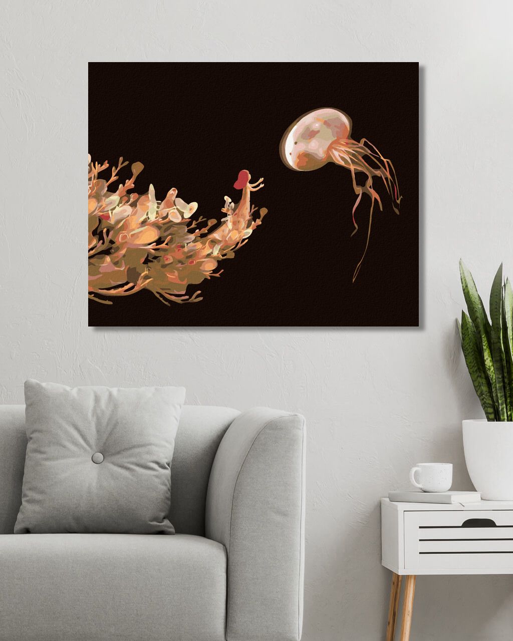 zuty Malování podle čísel - ŽENA NATAHUJÍCÍ SE PO MEDÚZE - Rozměr: 40x50 cm, Rámování: Varianta: vypnuté plátno na rám - obrázek 3