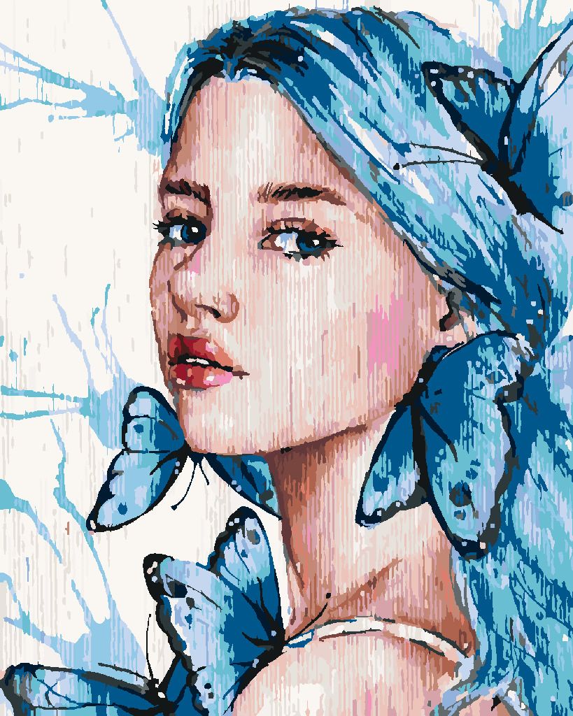 zuty Malování podle čísel - DÍVKA S MODRÝMI VLASY A MOTÝLY - Rozměr: 40x50 cm, Rámování: Varianta: bez rámu a bez vypnutí plátna - obrázek 8