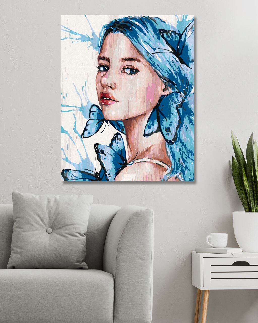 zuty Malování podle čísel - DÍVKA S MODRÝMI VLASY A MOTÝLY - Rozměr: 40x50 cm, Rámování: Varianta: vypnuté plátno na rám - obrázek 7