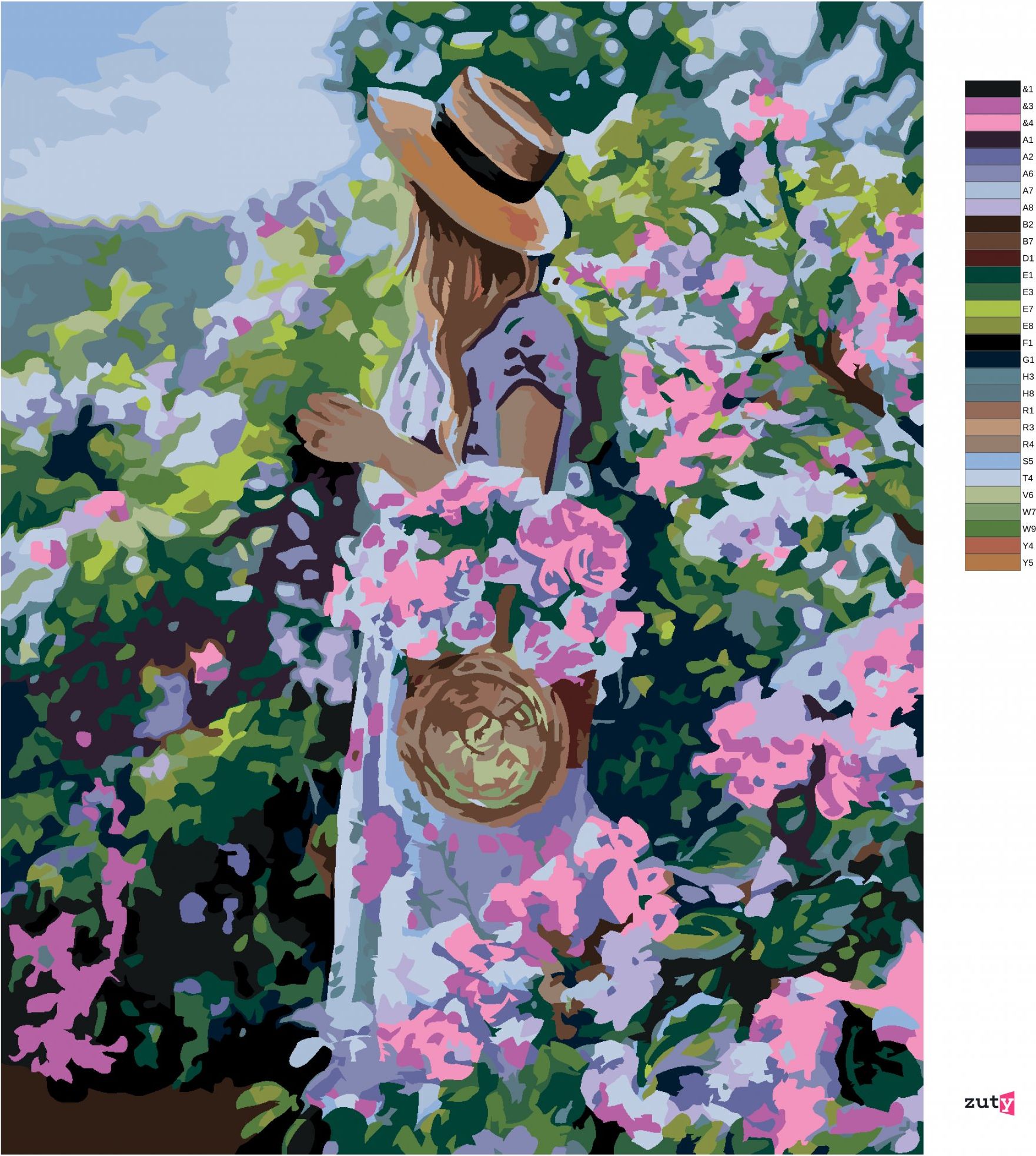zuty Malování podle čísel - ŽENA V KLOBOUKU U KVĚTIN - Rozměr: 40x50 cm, Rámování: Varianta: bez rámu a bez vypnutí plátna - obrázek 10