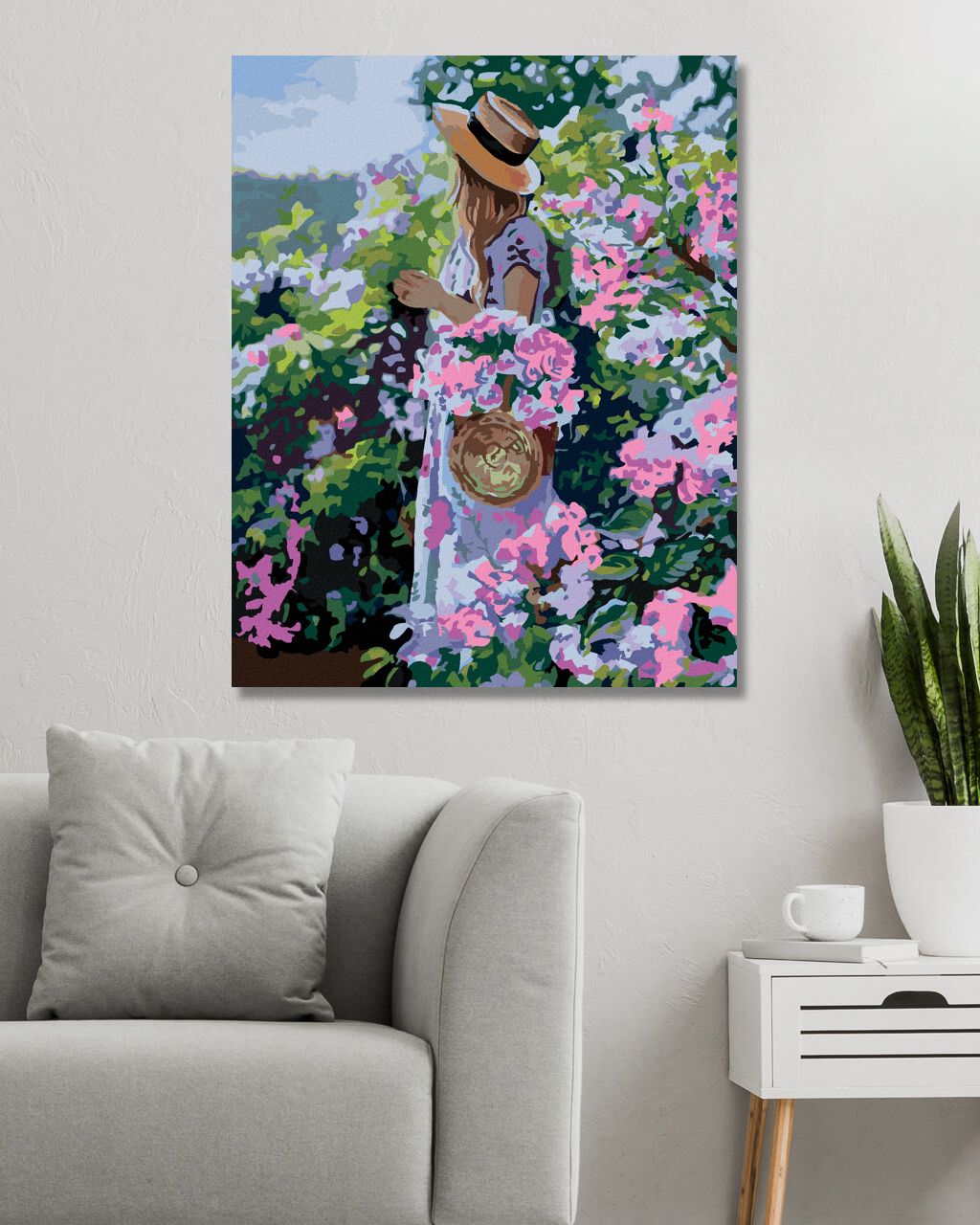 zuty Malování podle čísel - ŽENA V KLOBOUKU U KVĚTIN - Rozměr: 40x50 cm, Rámování: Varianta: vypnuté plátno na rám - obrázek 2