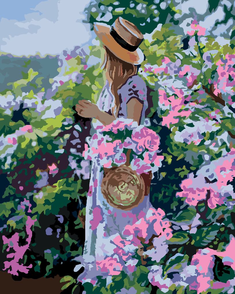 zuty Malování podle čísel - ŽENA V KLOBOUKU U KVĚTIN - Rozměr: 40x50 cm, Rámování: Varianta: vypnuté plátno na rám - obrázek 5