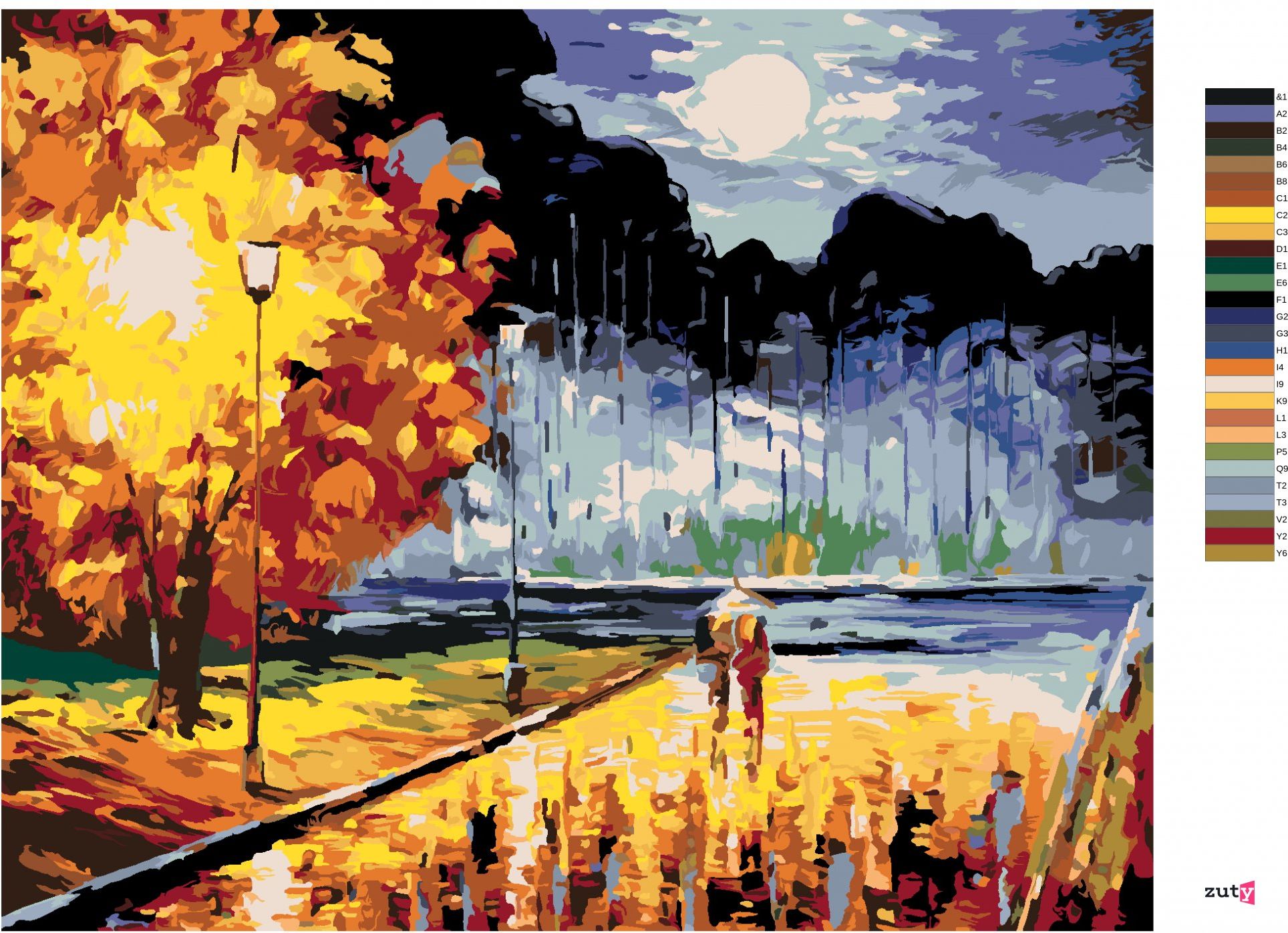 zuty Malování podle čísel - MILENCI NA VEČERNÍ PROCHÁZCE - Rozměr: 40x50 cm, Rámování: Varianta: vypnuté plátno na rám - obrázek 4