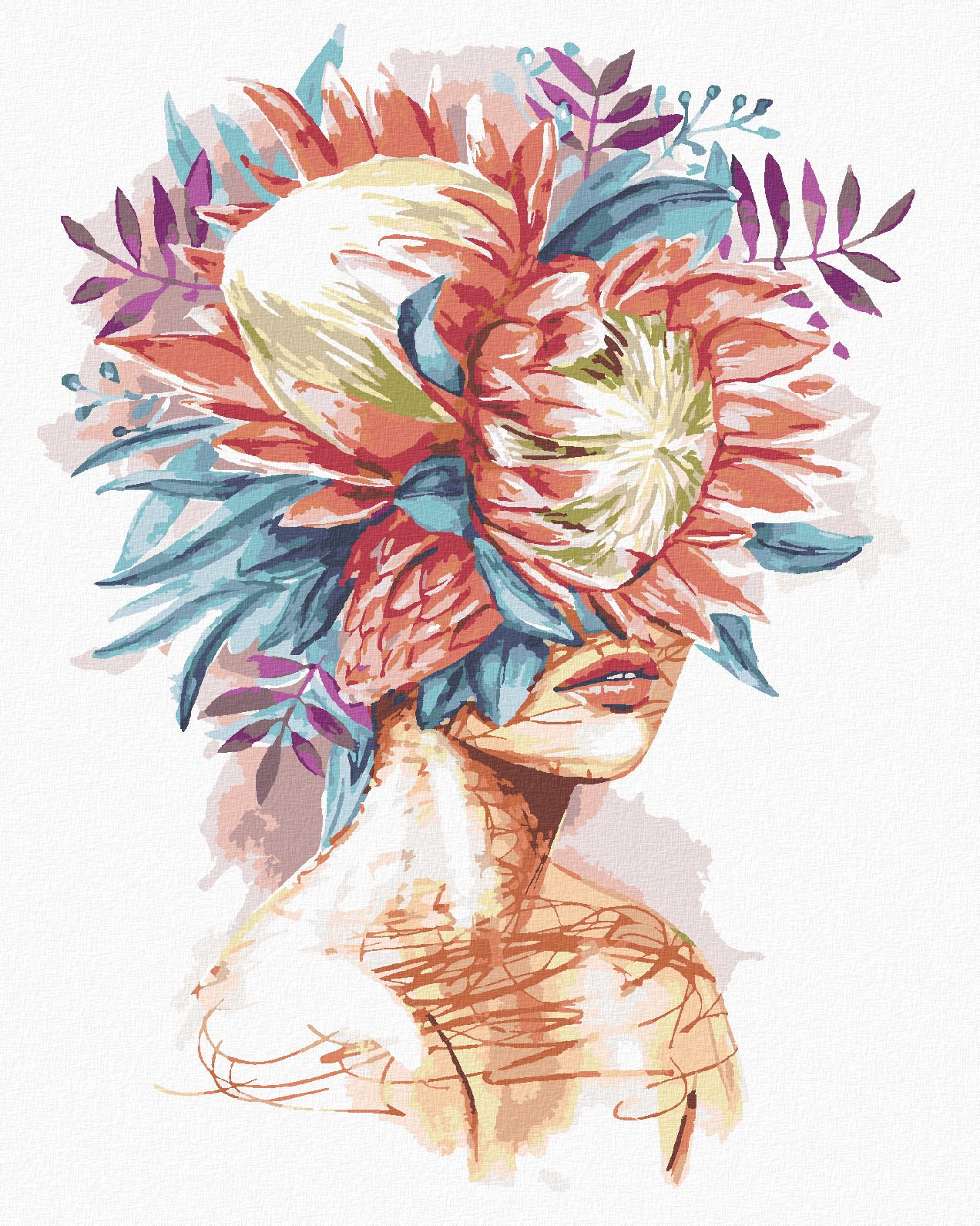 zuty Malování podle čísel - ŽENA S PROTEOU VE VLASECH - Rozměr: 40x50 cm, Rámování: Varianta: bez rámu a bez vypnutí plátna - obrázek 1