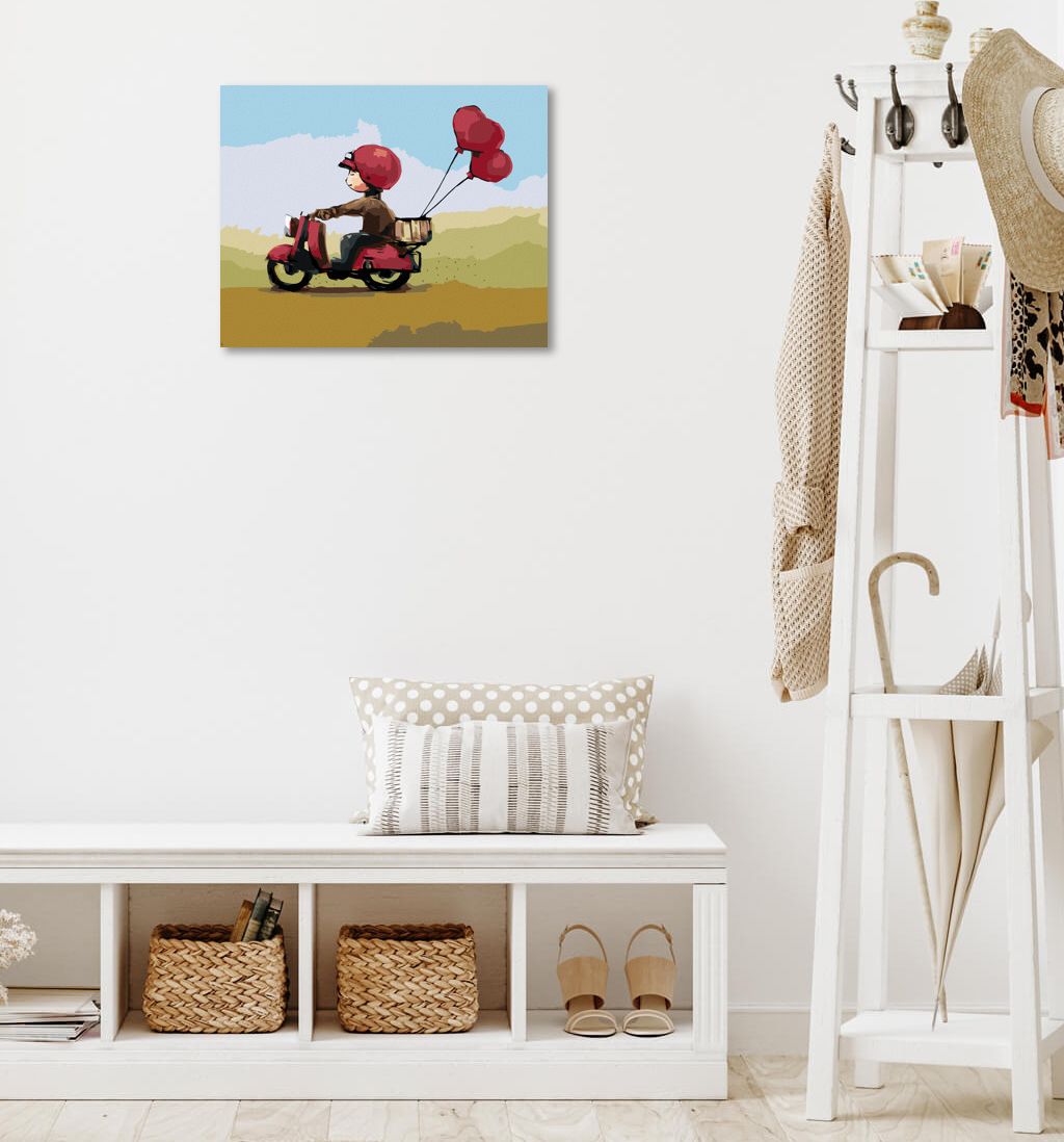 zuty Malování podle čísel - KLUK SE SRDÍČKOVÝMI BALÓNKY NA SKÚTRU - Rozměr: 40x50 cm, Rámování: Varianta: vypnuté plátno na rám - obrázek 6