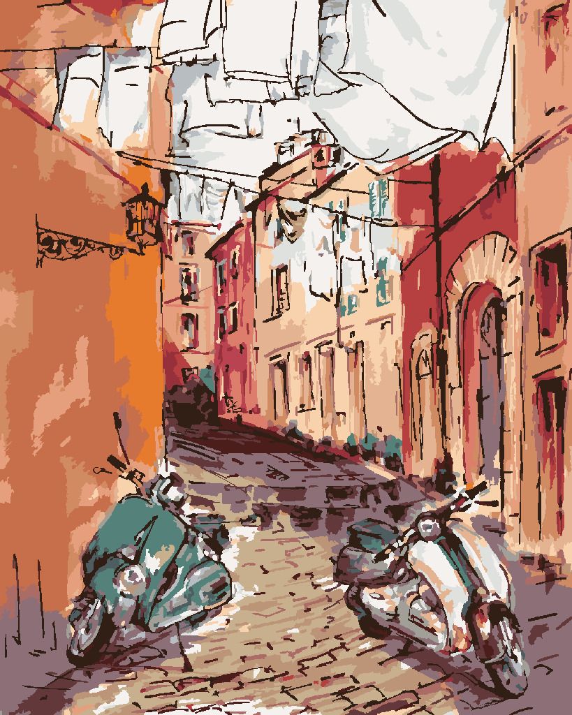 zuty Malování podle čísel - SKÚTRY V ULIČCE - Rozměr: 40x50 cm, Rámování: Varianta: vypnuté plátno na rám - obrázek 4