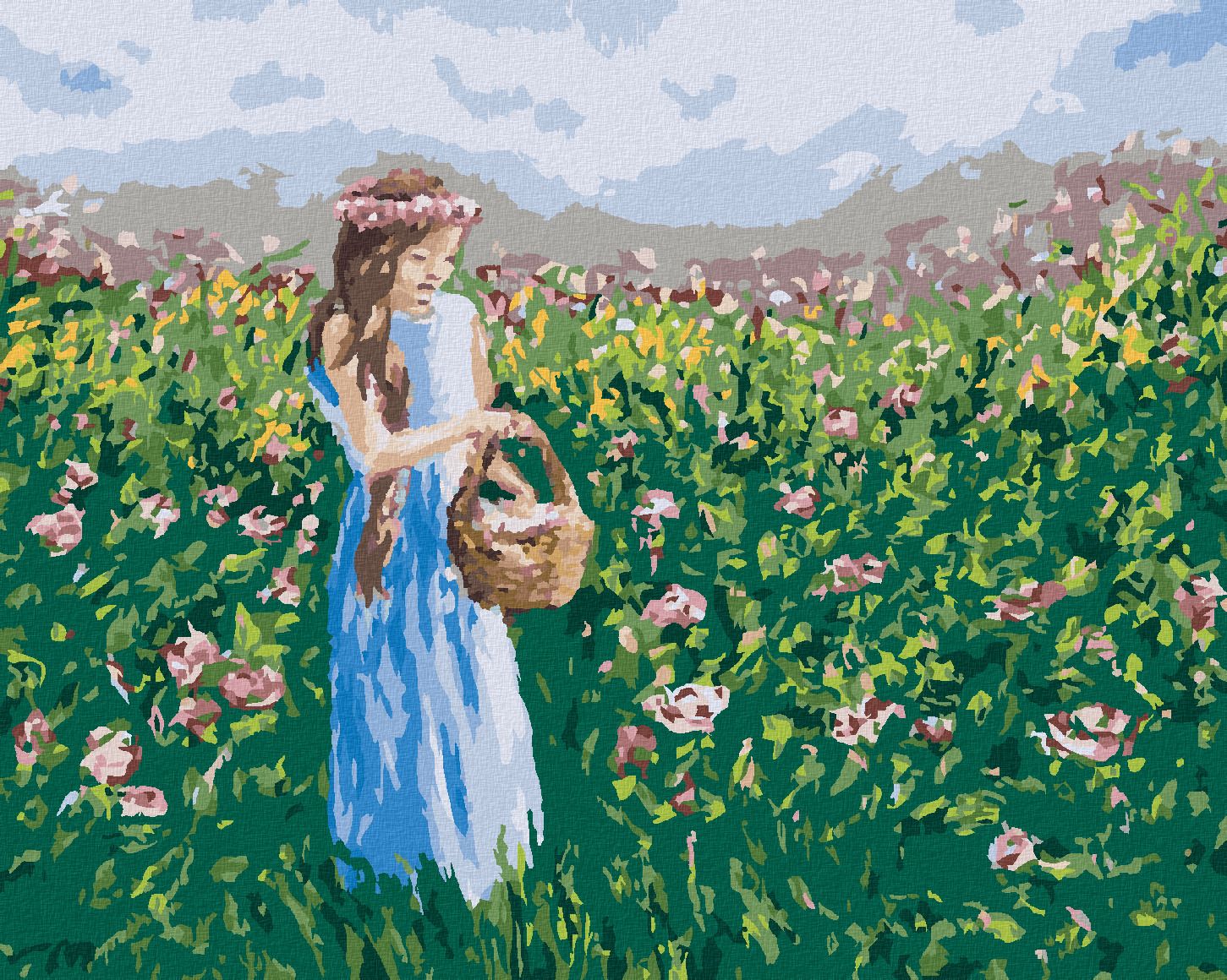 zuty Malování podle čísel - DÍVKA SBÍRAJÍCÍ KVĚTINY DO KOŠÍKU - Rozměr: 40x50 cm, Rámování: Varianta: bez rámu a bez vypnutí plátna - obrázek 1