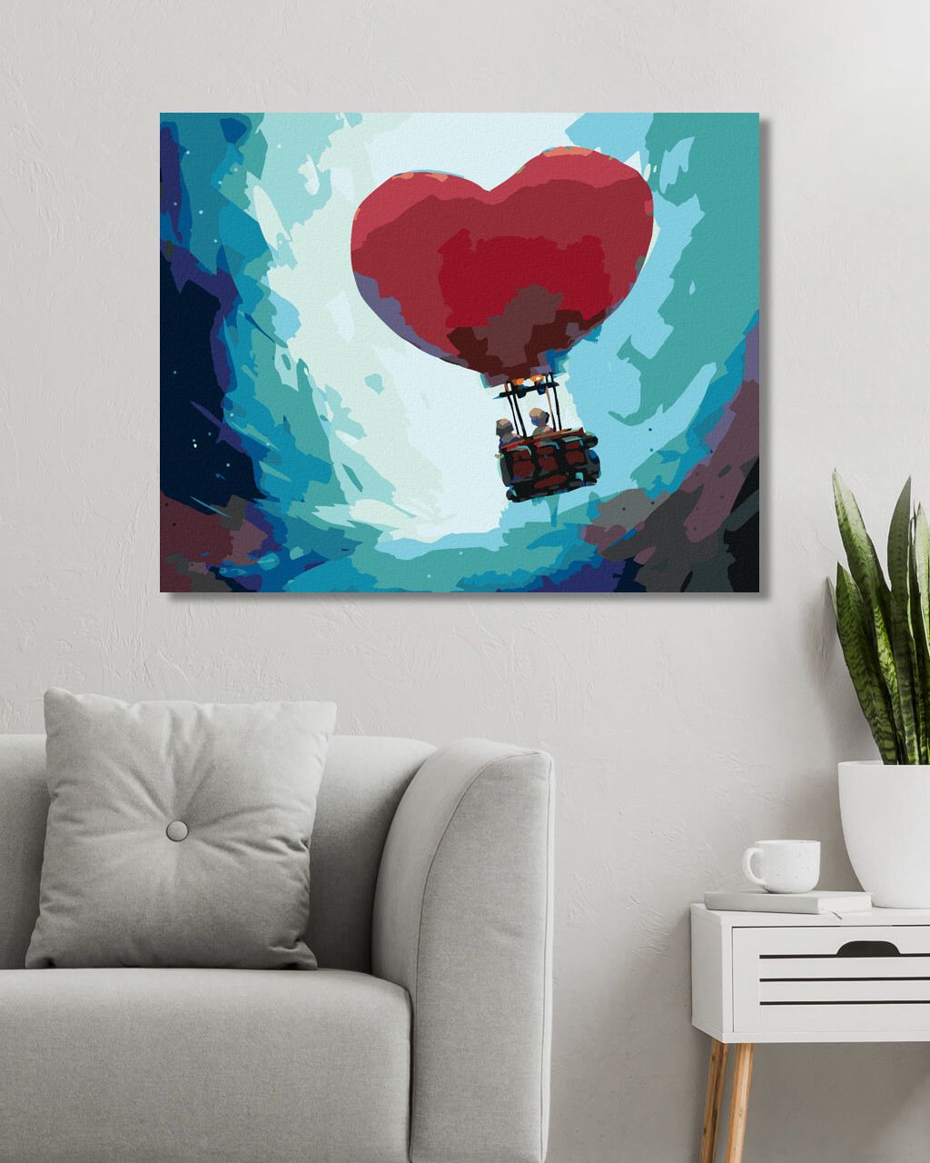 zuty Malování podle čísel - PÁR LETÍCÍ VE SRDÍČKOVÉM BALÓNU - Rozměr: 40x50 cm, Rámování: Varianta: bez rámu a bez vypnutí plátna - obrázek 3