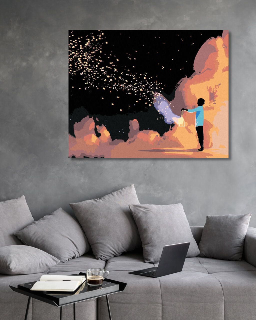 zuty Malování podle čísel - MUŽ DRŽÍCÍ KLEC S HVĚZDNÝM PRACHEM - Rozměr: 40x50 cm, Rámování: Varianta: bez rámu a bez vypnutí plátna - obrázek 3