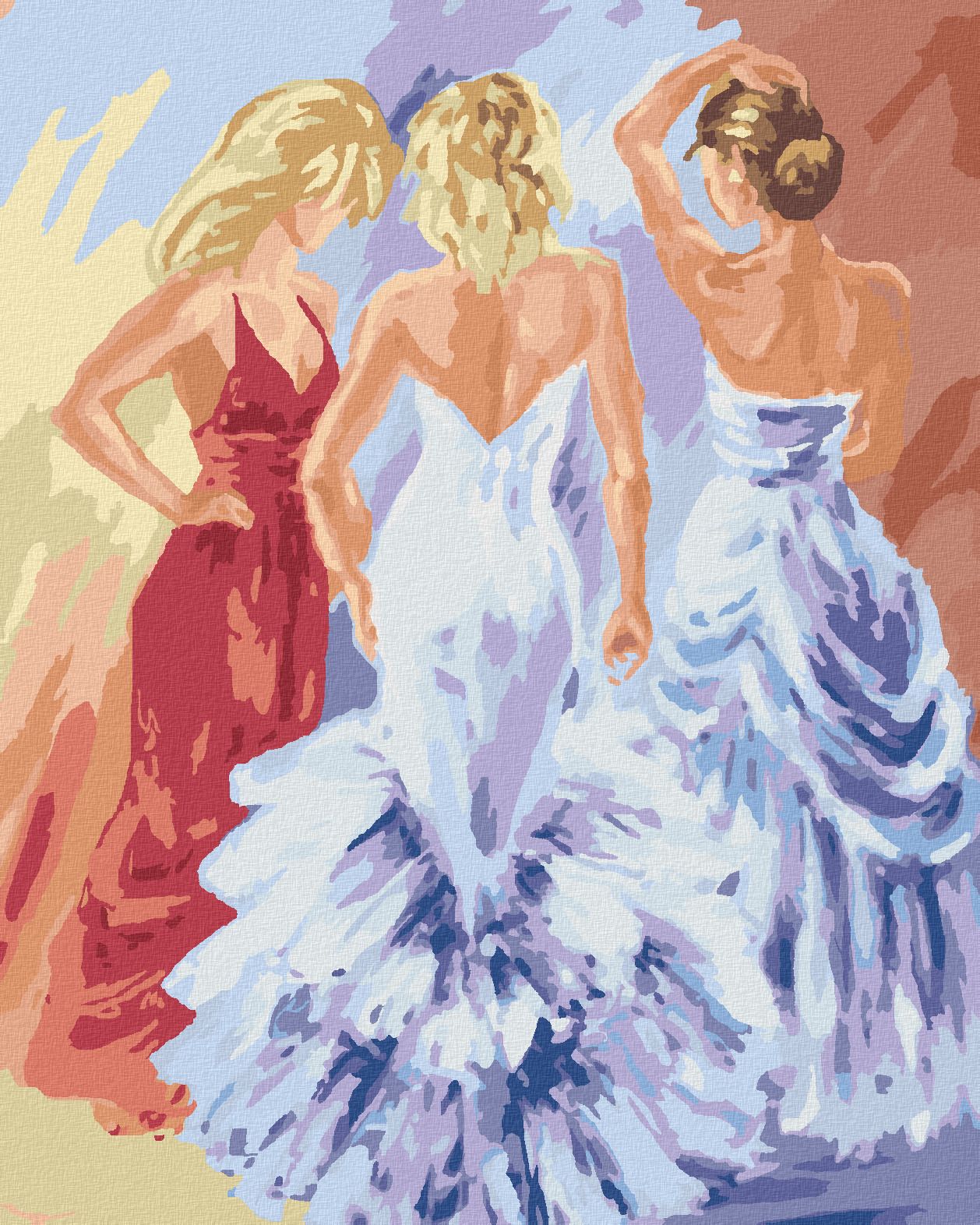 zuty Malování podle čísel - TŘI ŽENY NA PLESE - Rozměr: 40x50 cm, Rámování: Varianta: vypnuté plátno na rám - obrázek 1