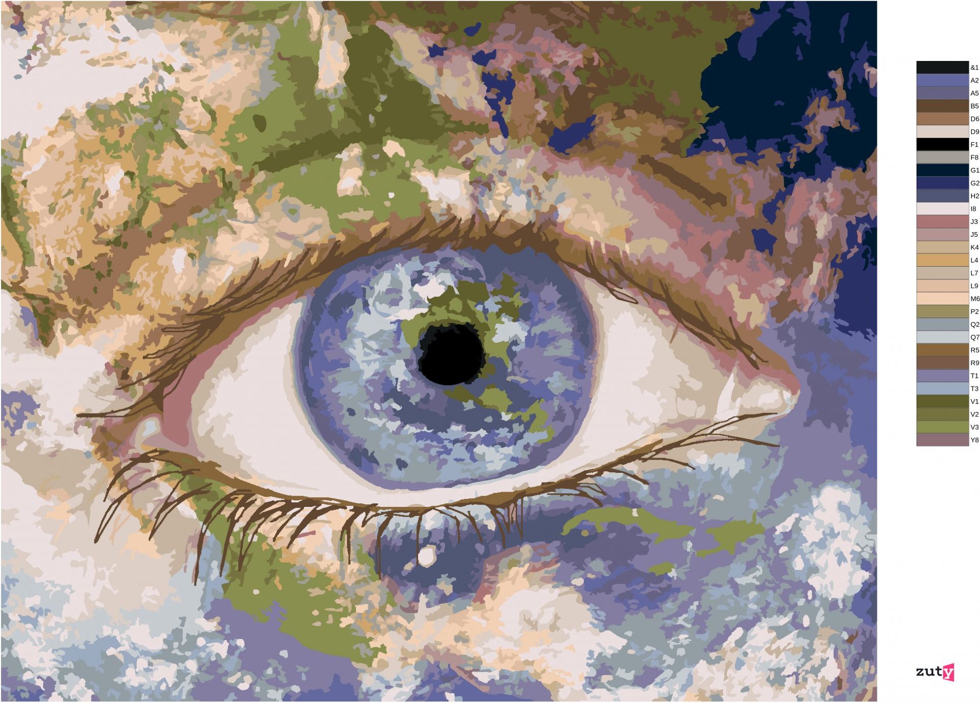 zuty Malování podle čísel - OKO JAKO PLANETA ZEMĚ - Rozměr: 40x50 cm, Rámování: Varianta: bez rámu a bez vypnutí plátna - obrázek 6