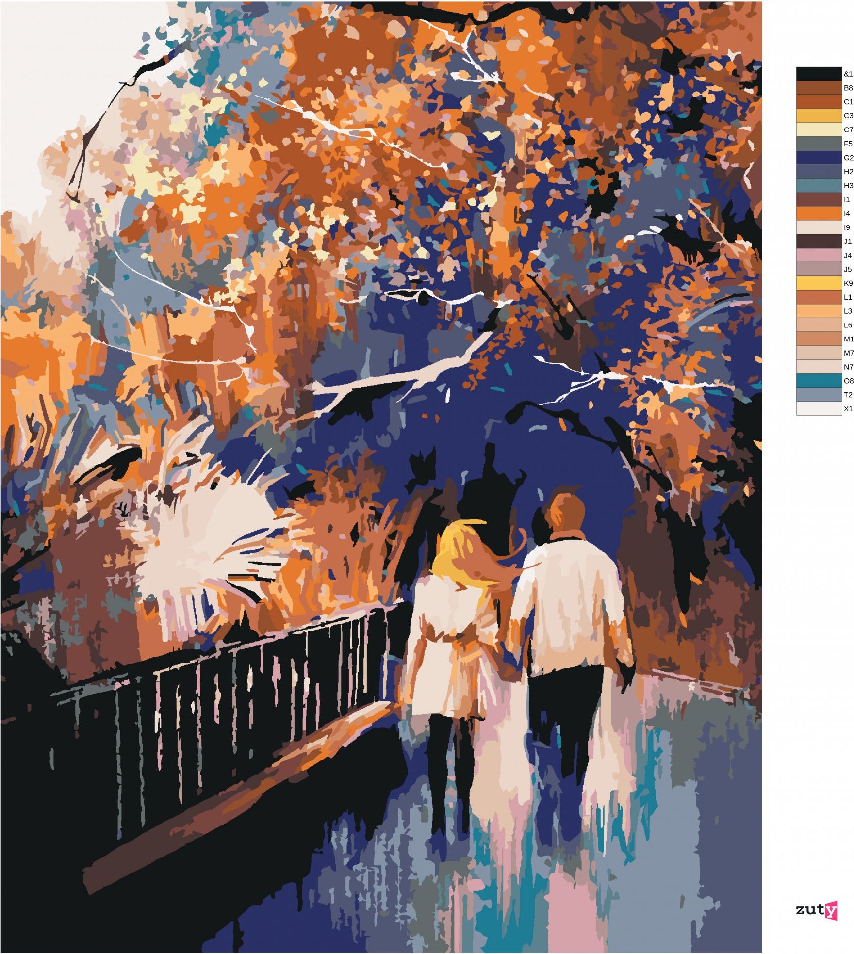 zuty Malování podle čísel - ZAMILOVANÝ PÁR V PARKU - Rozměr: 40x50 cm, Rámování: Varianta: vypnuté plátno na rám - obrázek 8