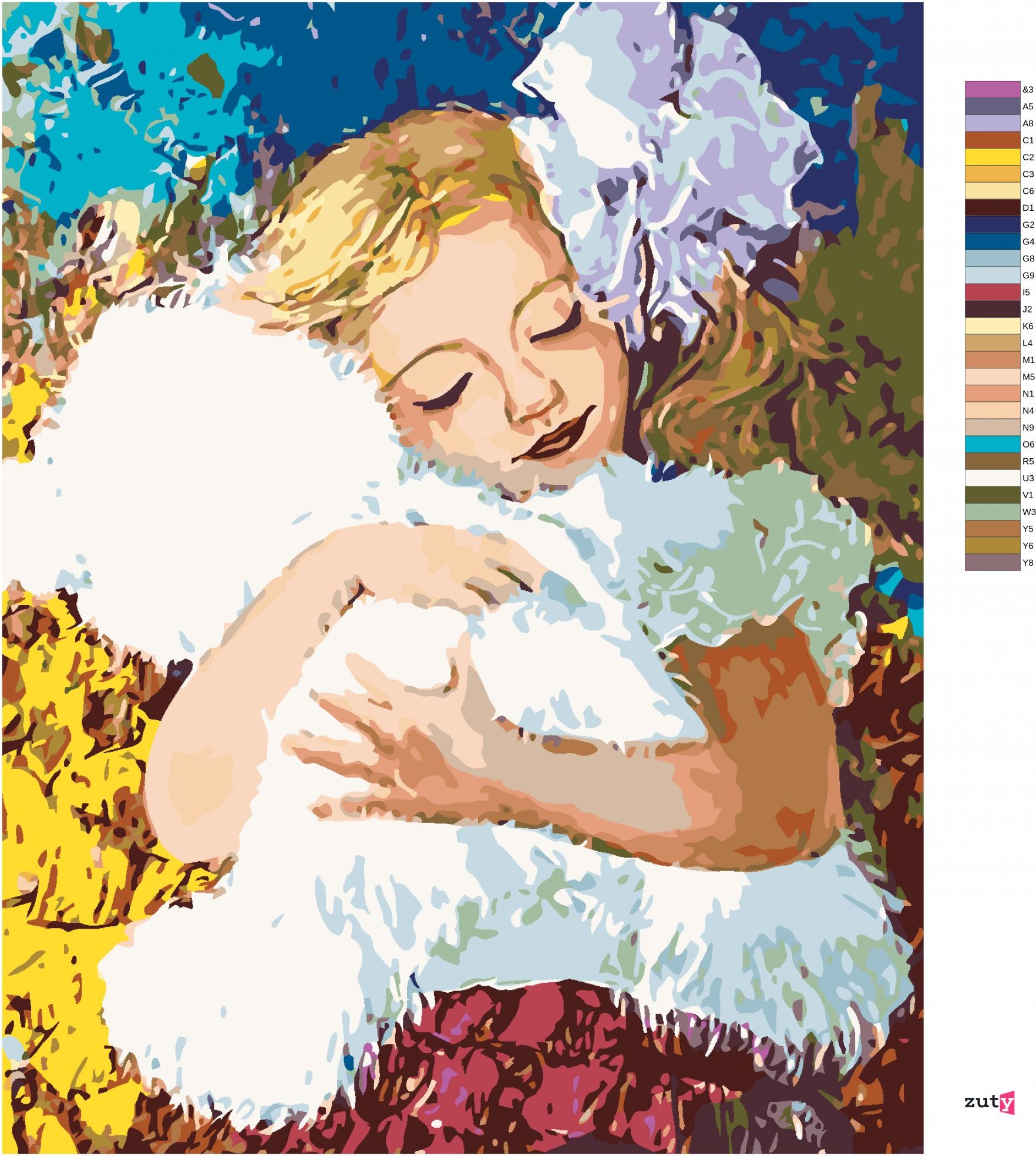 zuty Malování podle čísel - DÍVKA S PLYŠOVÝM MEDVÍDKEM - Rozměr: 40x50 cm, Rámování: Varianta: bez rámu a bez vypnutí plátna - obrázek 3