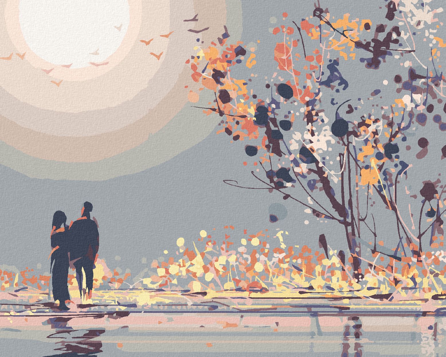 zuty Malování podle čísel - PÁR PŘI SLEDOVÁNÍ ZÁPADU SLUNCE - Rozměr: 40x50 cm, Rámování: Varianta: bez rámu a bez vypnutí plátna - obrázek 1