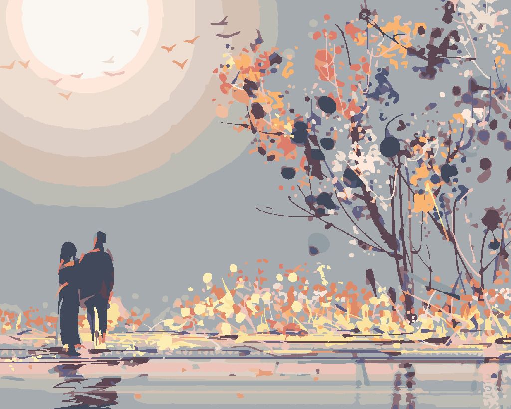 zuty Malování podle čísel - PÁR PŘI SLEDOVÁNÍ ZÁPADU SLUNCE - Rozměr: 40x50 cm, Rámování: Varianta: bez rámu a bez vypnutí plátna - obrázek 2