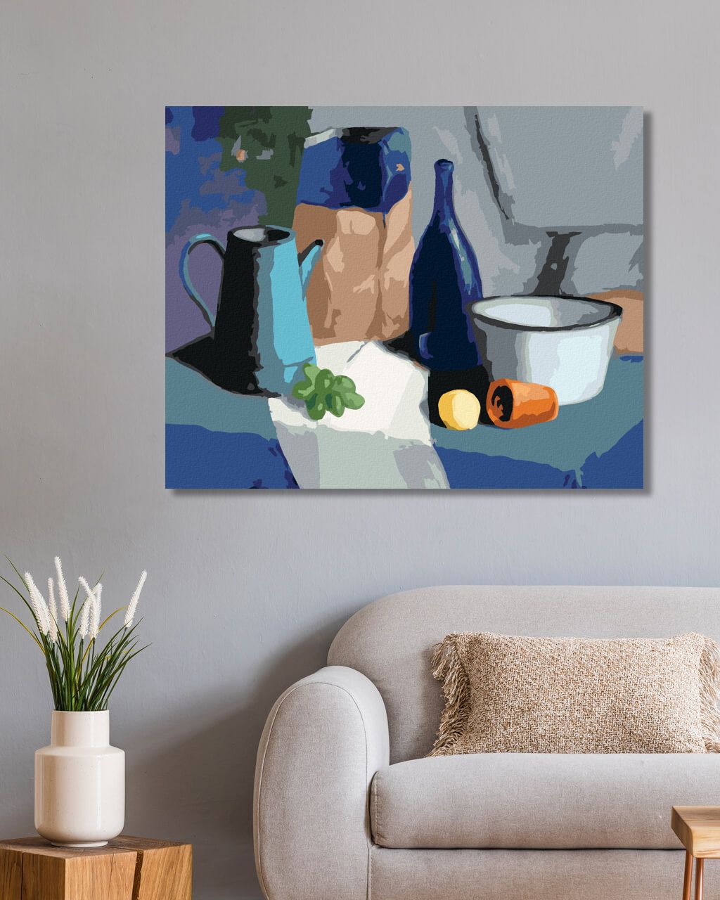 zuty Malování podle čísel - ZÁTIŠÍ HROZNŮ, LÁHVE, MISKY A MANDARINKY - Rozměr: 40x50 cm, Rámování: Varianta: bez rámu a bez vypnutí plátna - obrázek 2