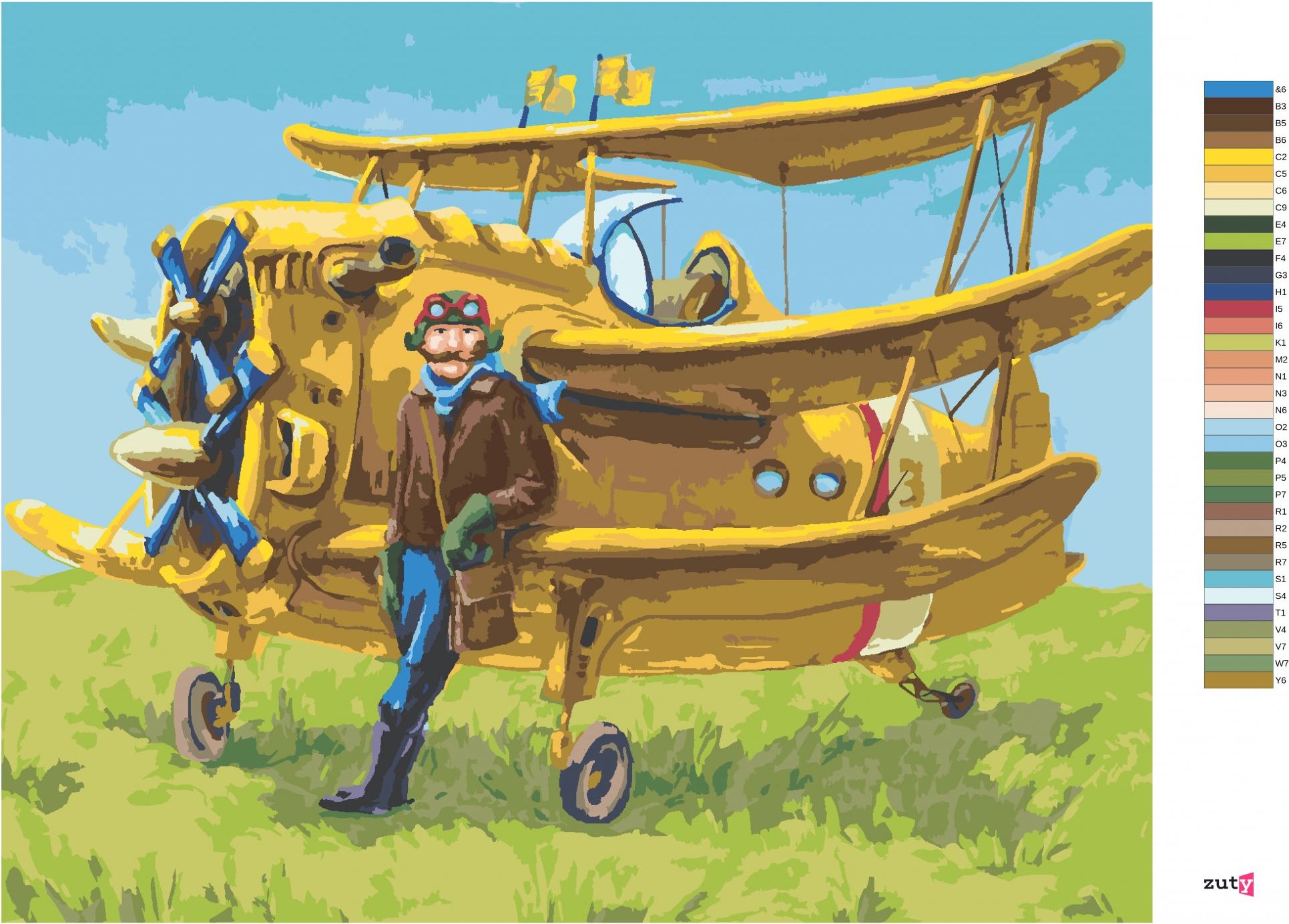 zuty Malování podle čísel - PILOT A JEHO ŽLUTÉ LETADLO - Rozměr: 40x50 cm, Rámování: Varianta: bez rámu a bez vypnutí plátna - obrázek 2