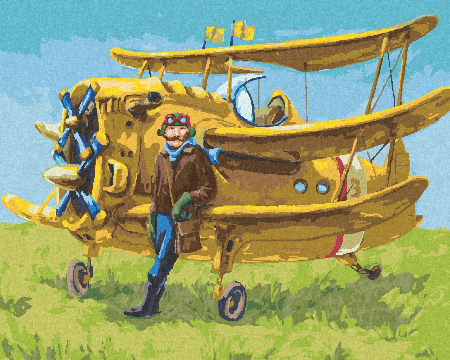 zuty Malování podle čísel - PILOT A JEHO ŽLUTÉ LETADLO - Rozměr: 40x50 cm, Rámování: Varianta: vypnuté plátno na rám - obrázek 1