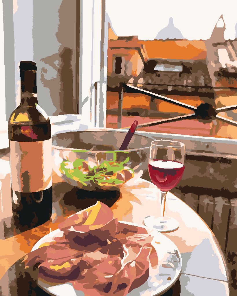 zuty Malování podle čísel - ITALSKÁ VEČEŘE U OKNA - Rozměr: 40x50 cm, Rámování: Varianta: bez rámu a bez vypnutí plátna - obrázek 4