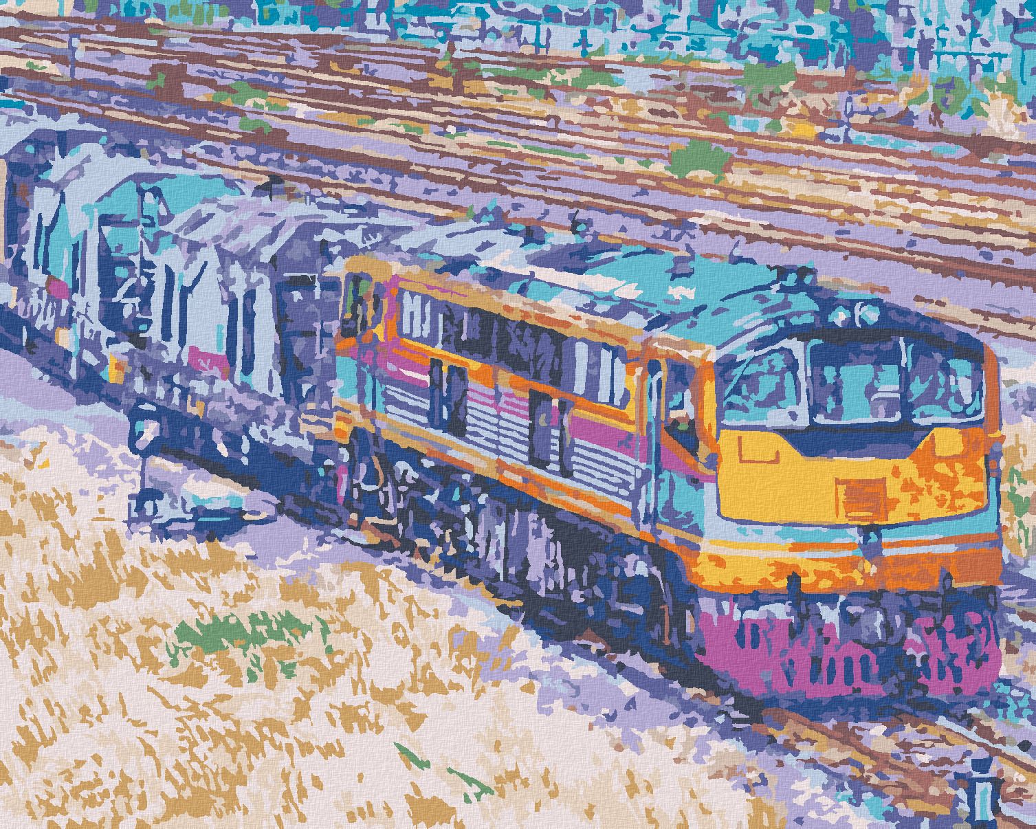 zuty Malování podle čísel - OBOUSMĚRNÝ VLAK PŘIJÍŽDĚJÍCÍ DO STANICE - Rozměr: 40x50 cm, Rámování: Varianta: bez rámu a bez vypnutí plátna - obrázek 1