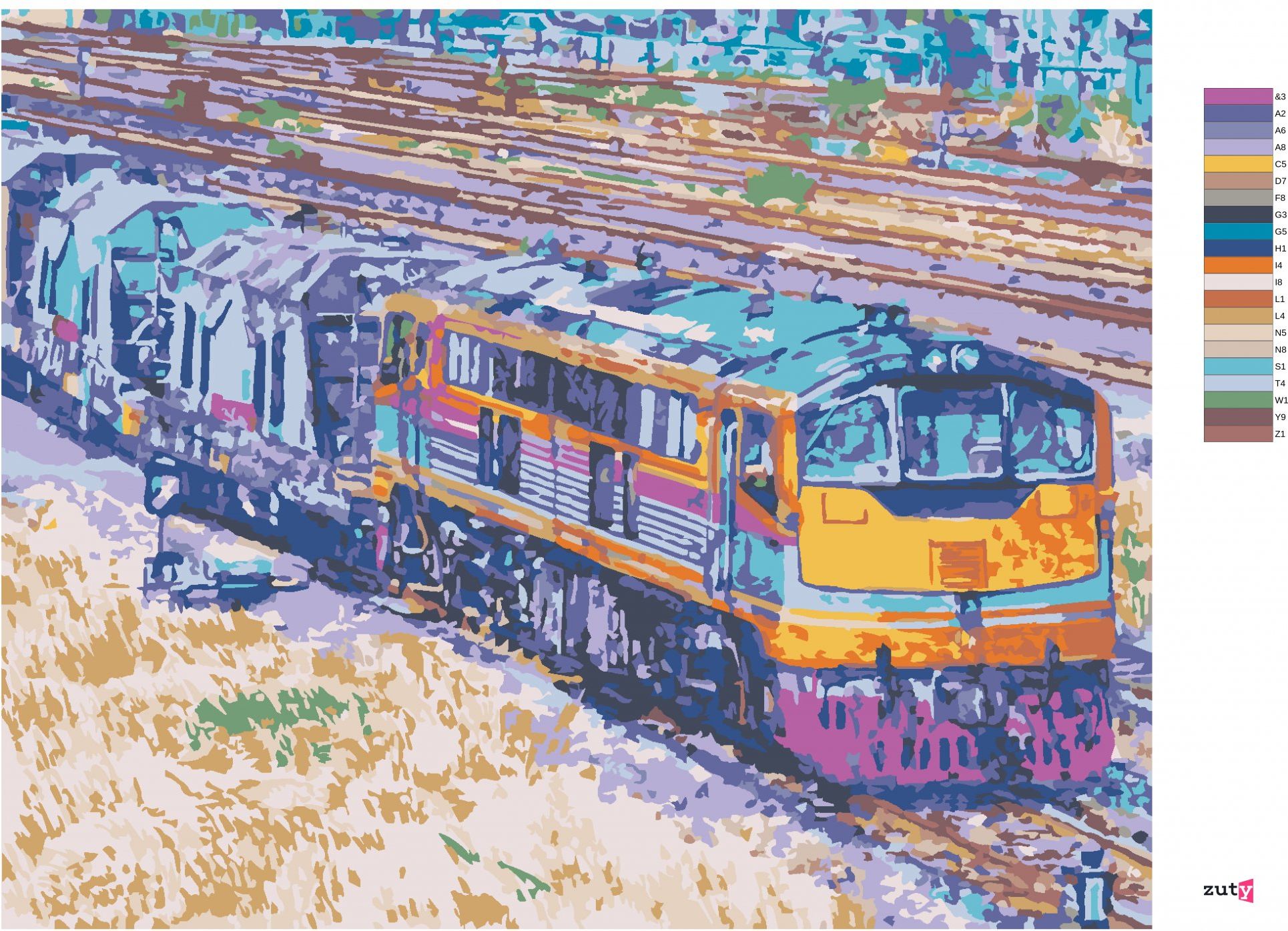 zuty Malování podle čísel - OBOUSMĚRNÝ VLAK PŘIJÍŽDĚJÍCÍ DO STANICE - Rozměr: 40x50 cm, Rámování: Varianta: vypnuté plátno na rám - obrázek 4