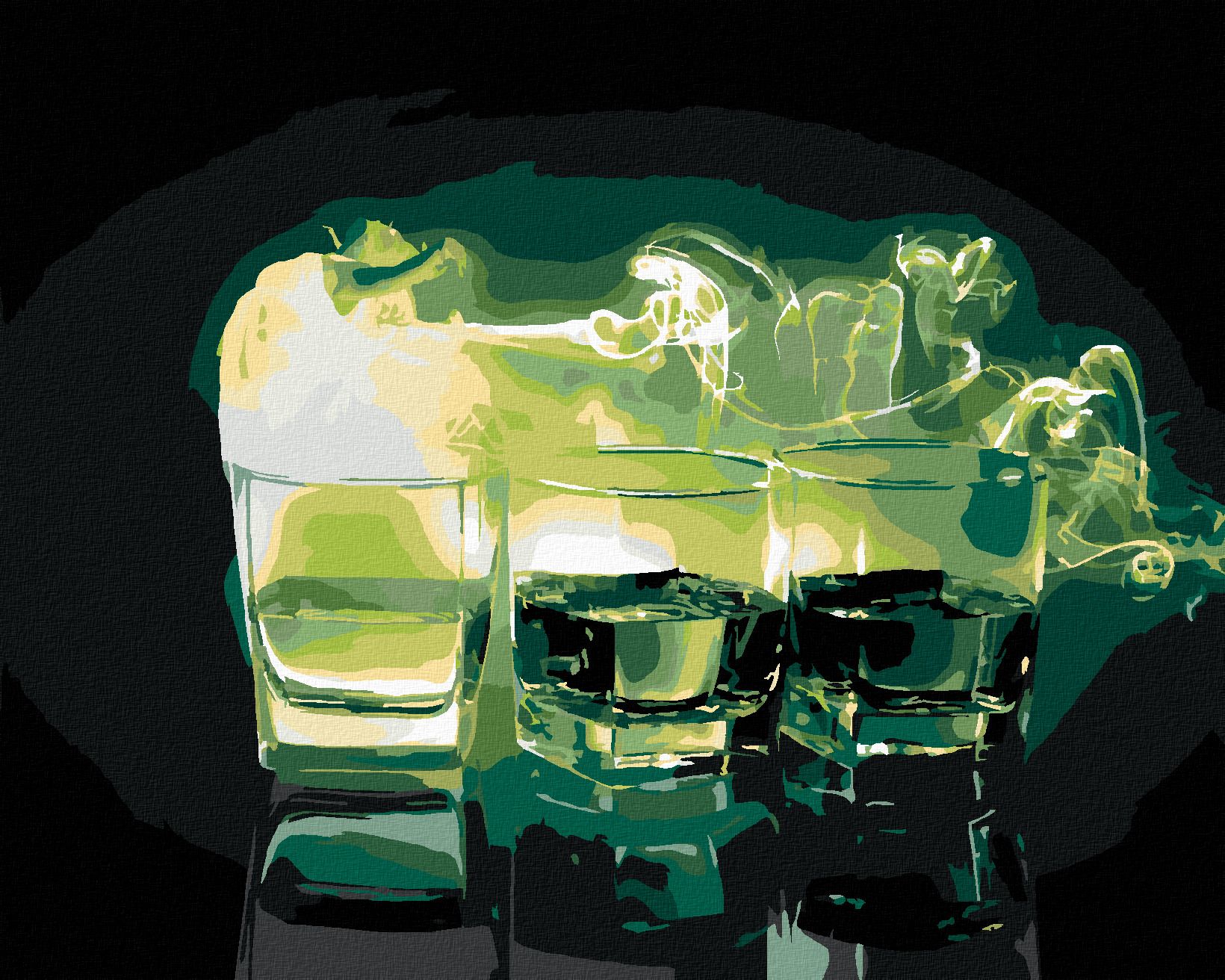 zuty Malování podle čísel - TŘI SKLENICE ZELENÉHO ABSINTHU - Rozměr: 40x50 cm, Rámování: Varianta: vypnuté plátno na rám - obrázek 1