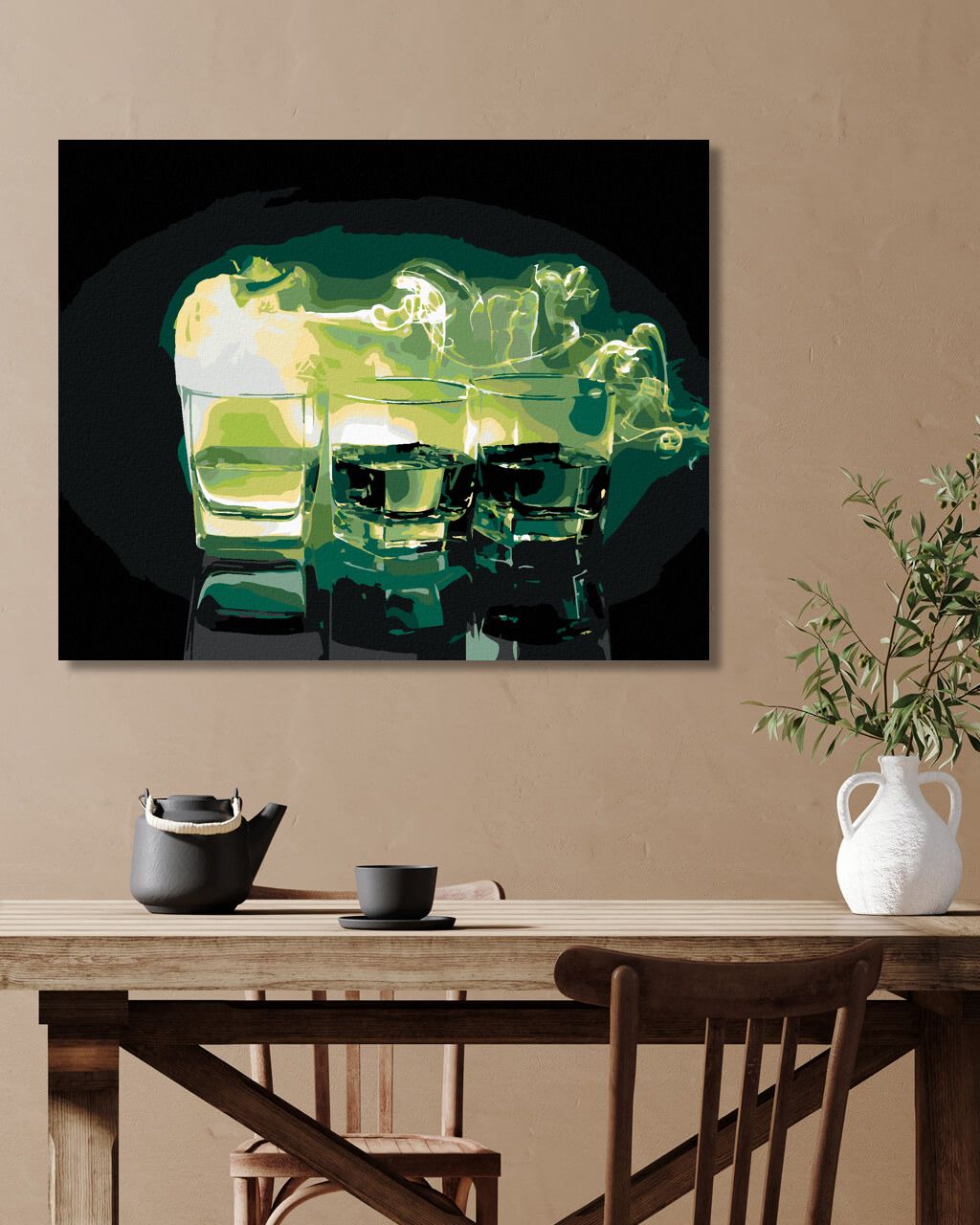 zuty Malování podle čísel - TŘI SKLENICE ZELENÉHO ABSINTHU - Rozměr: 40x50 cm, Rámování: Varianta: vypnuté plátno na rám - obrázek 2