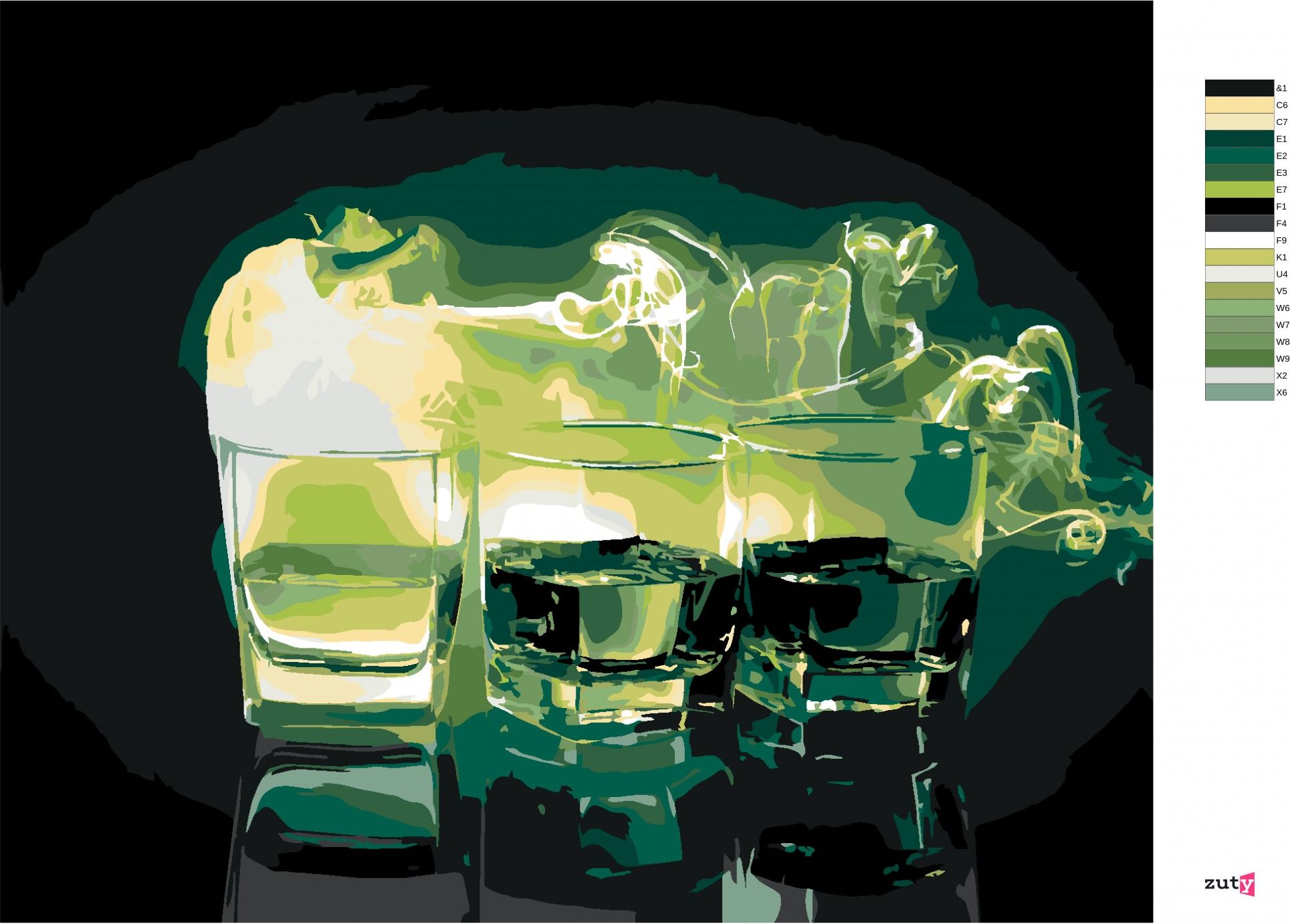zuty Malování podle čísel - TŘI SKLENICE ZELENÉHO ABSINTHU - Rozměr: 40x50 cm, Rámování: Varianta: vypnuté plátno na rám - obrázek 5