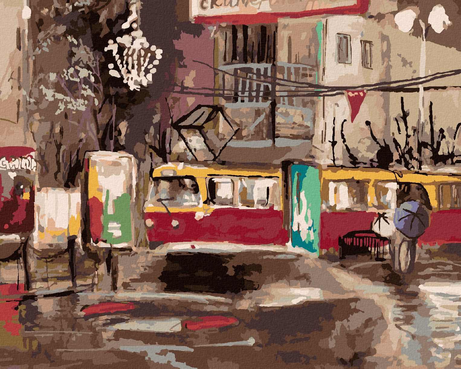zuty Malování podle čísel - TRAMVAJ PROJÍŽDĚJÍCÍ NOČNÍM MĚSTEM - Rozměr: 40x50 cm, Rámování: Varianta: bez rámu a bez vypnutí plátna - obrázek 1