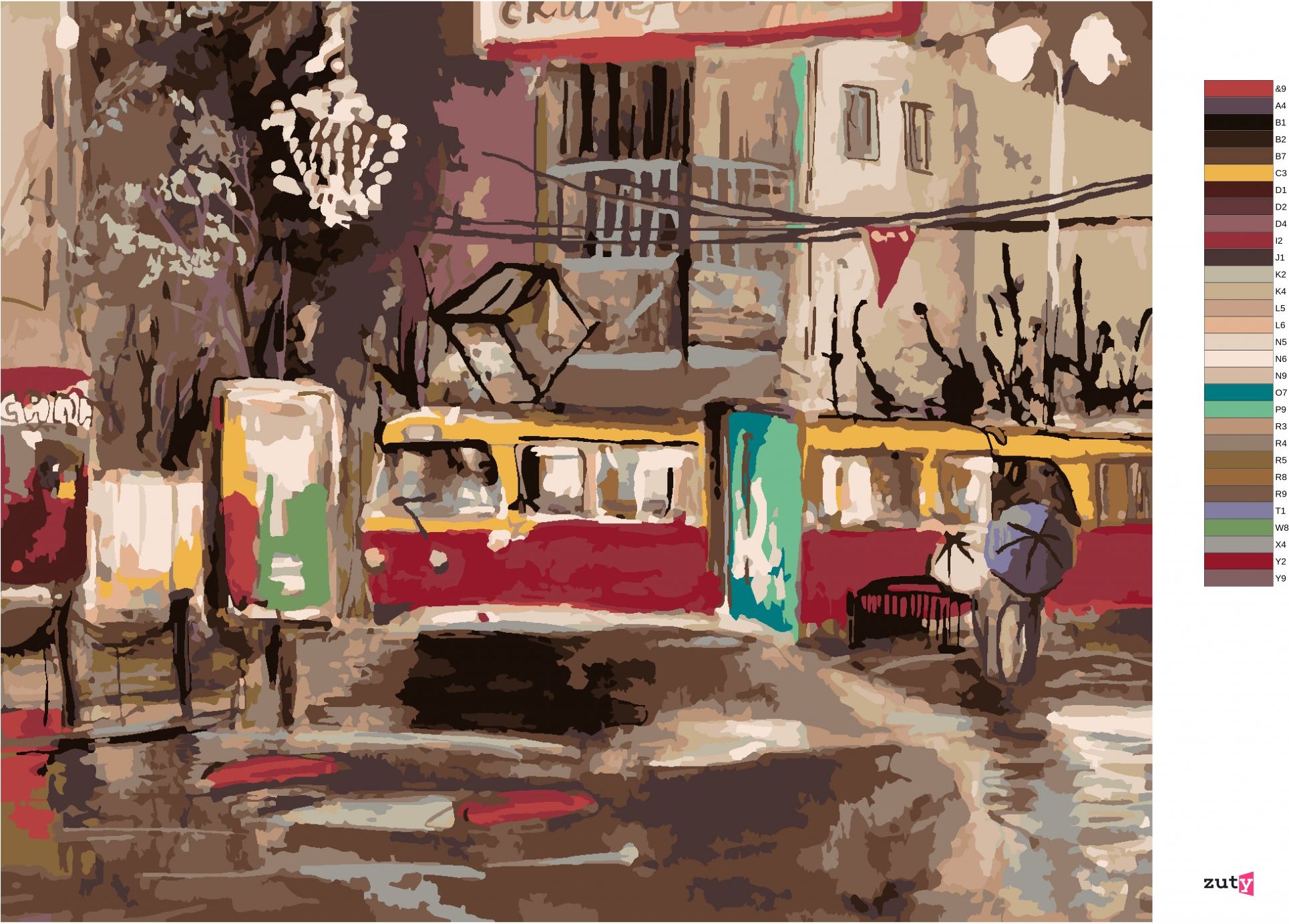 zuty Malování podle čísel - TRAMVAJ PROJÍŽDĚJÍCÍ NOČNÍM MĚSTEM - Rozměr: 40x50 cm, Rámování: Varianta: bez rámu a bez vypnutí plátna - obrázek 3