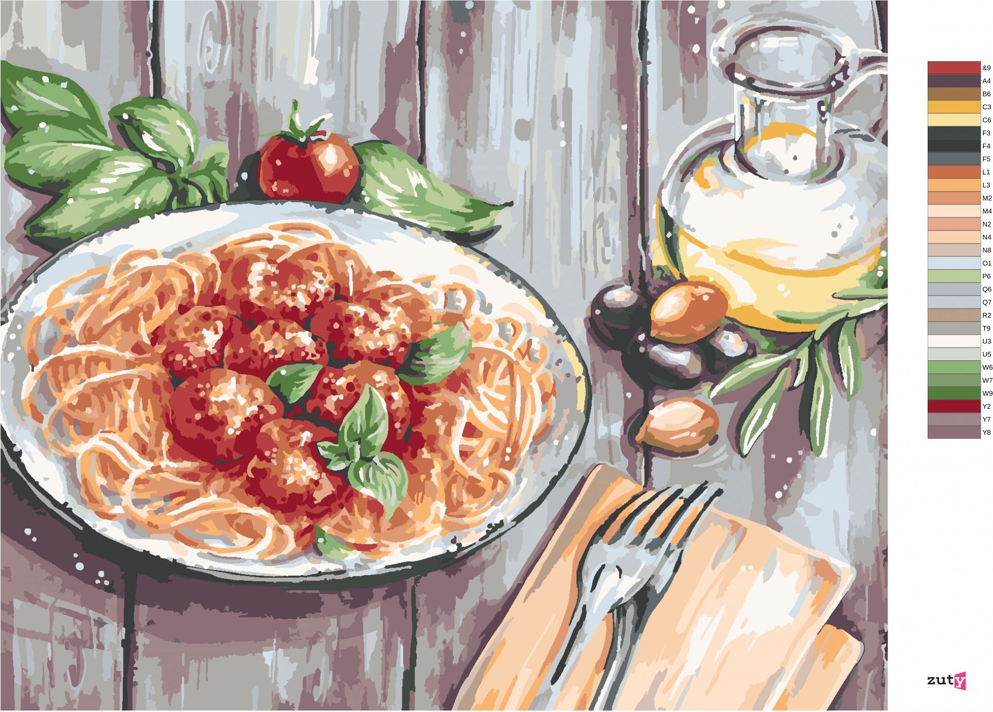 zuty Malování podle čísel - ŠPAGETY - Rozměr: 40x50 cm, Rámování: Varianta: vypnuté plátno na rám - obrázek 2