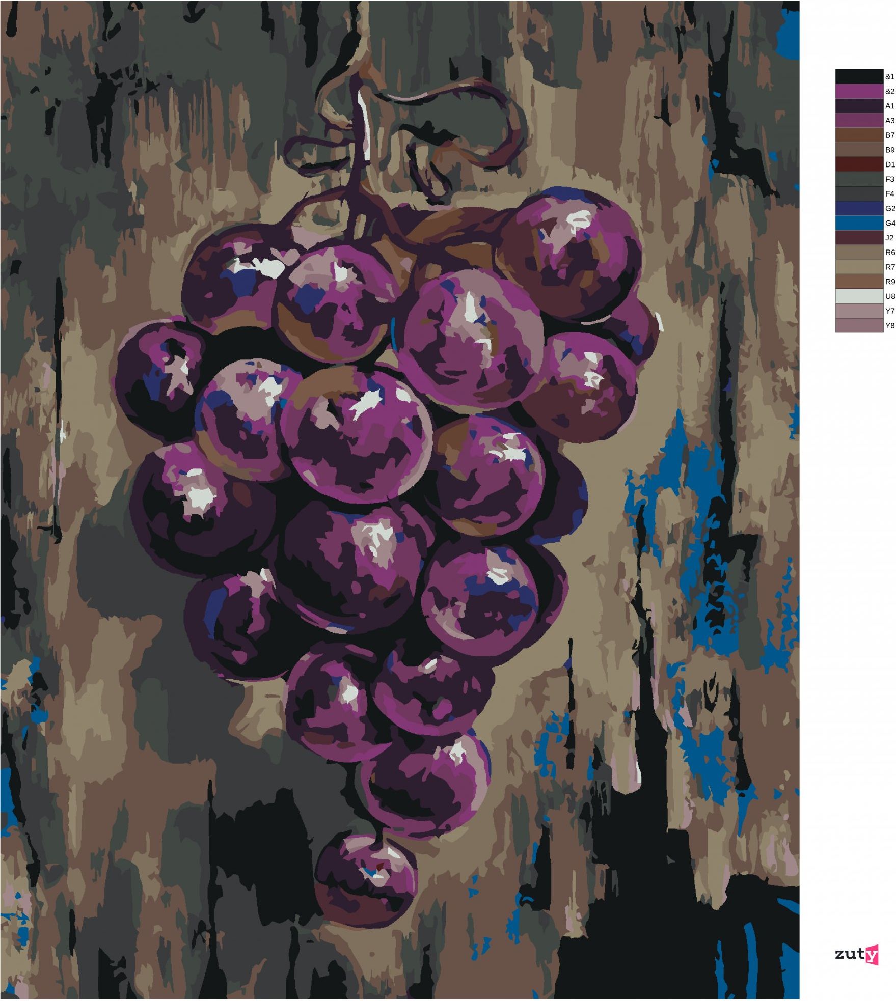 zuty Malování podle čísel - FIALOVÉ HROZNOVÉ VÍNO - Rozměr: 40x50 cm, Rámování: Varianta: bez rámu a bez vypnutí plátna - obrázek 7
