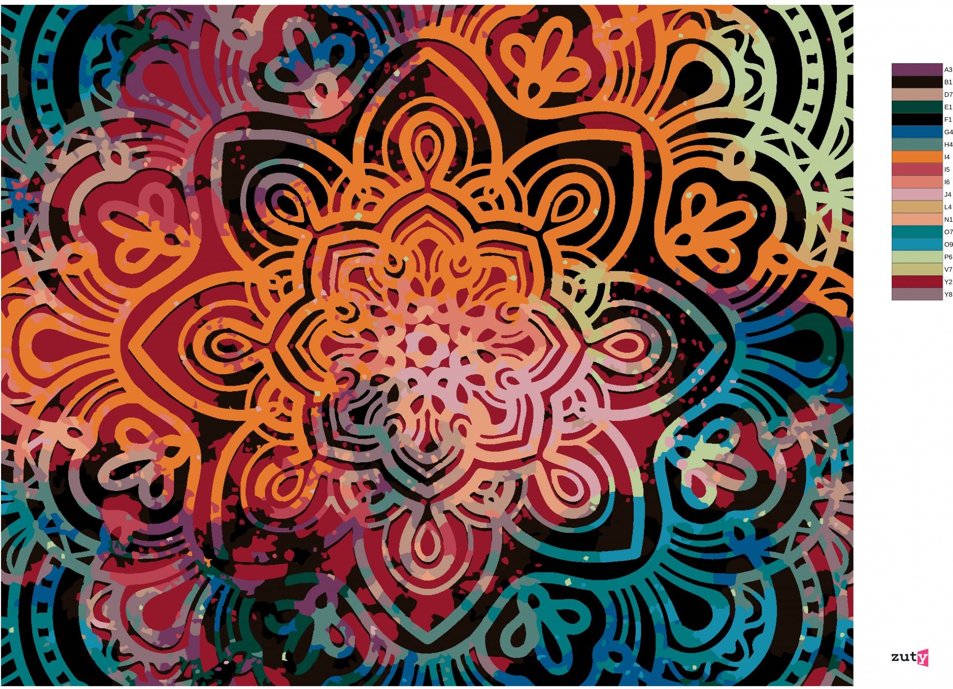 zuty Malování podle čísel - ZÁŘIVÁ MANDALA - Rozměr: 40x50 cm, Rámování: Varianta: bez rámu a bez vypnutí plátna - obrázek 8