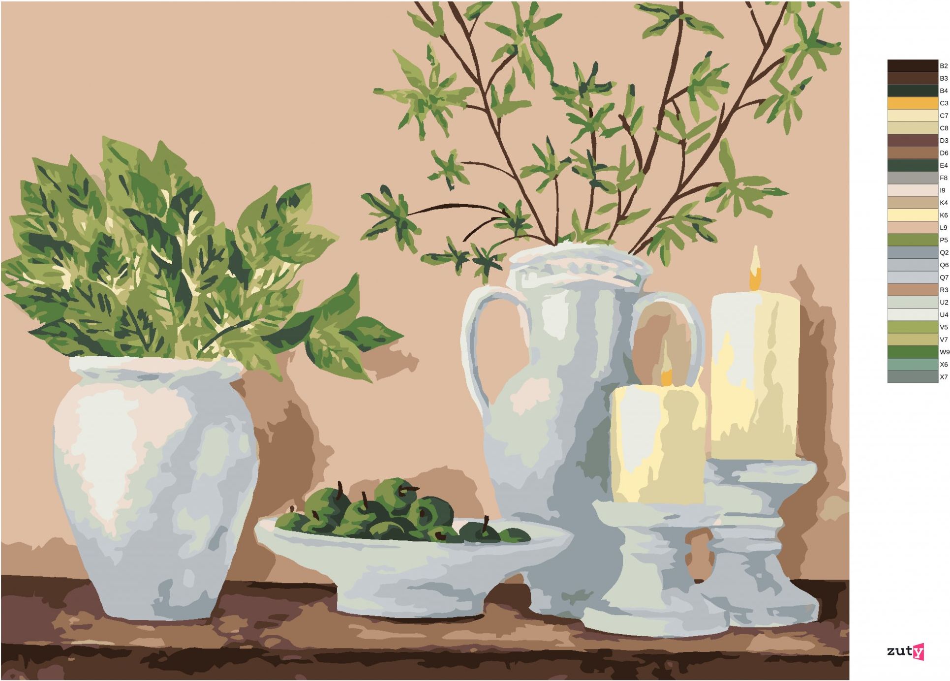 zuty Malování podle čísel - MODERNÍ KERAMIKA V JEMNÝCH ODSTÍNECH - Rozměr: 40x50 cm, Rámování: Varianta: bez rámu a bez vypnutí plátna - obrázek 2