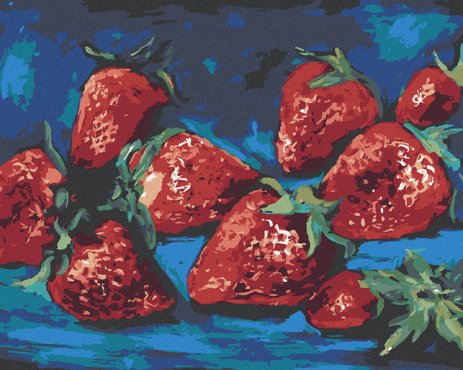zuty Malování podle čísel - JAHODY NA MODRÉM POZADÍ - Rozměr: 40x50 cm, Rámování: Varianta: vypnuté plátno na rám - obrázek 1